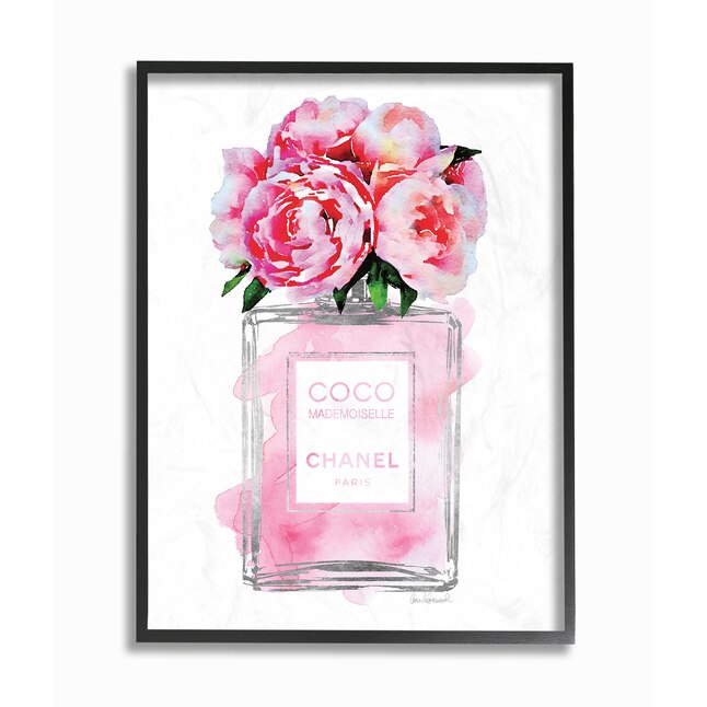 Stupell Industries Glam Perfume Bottle V2 Flower Silver Pink Peony Framed 20 In H X 16 W Novelty Wood Print The Wall Art Department At Com - Stupell Home Decor Chanel