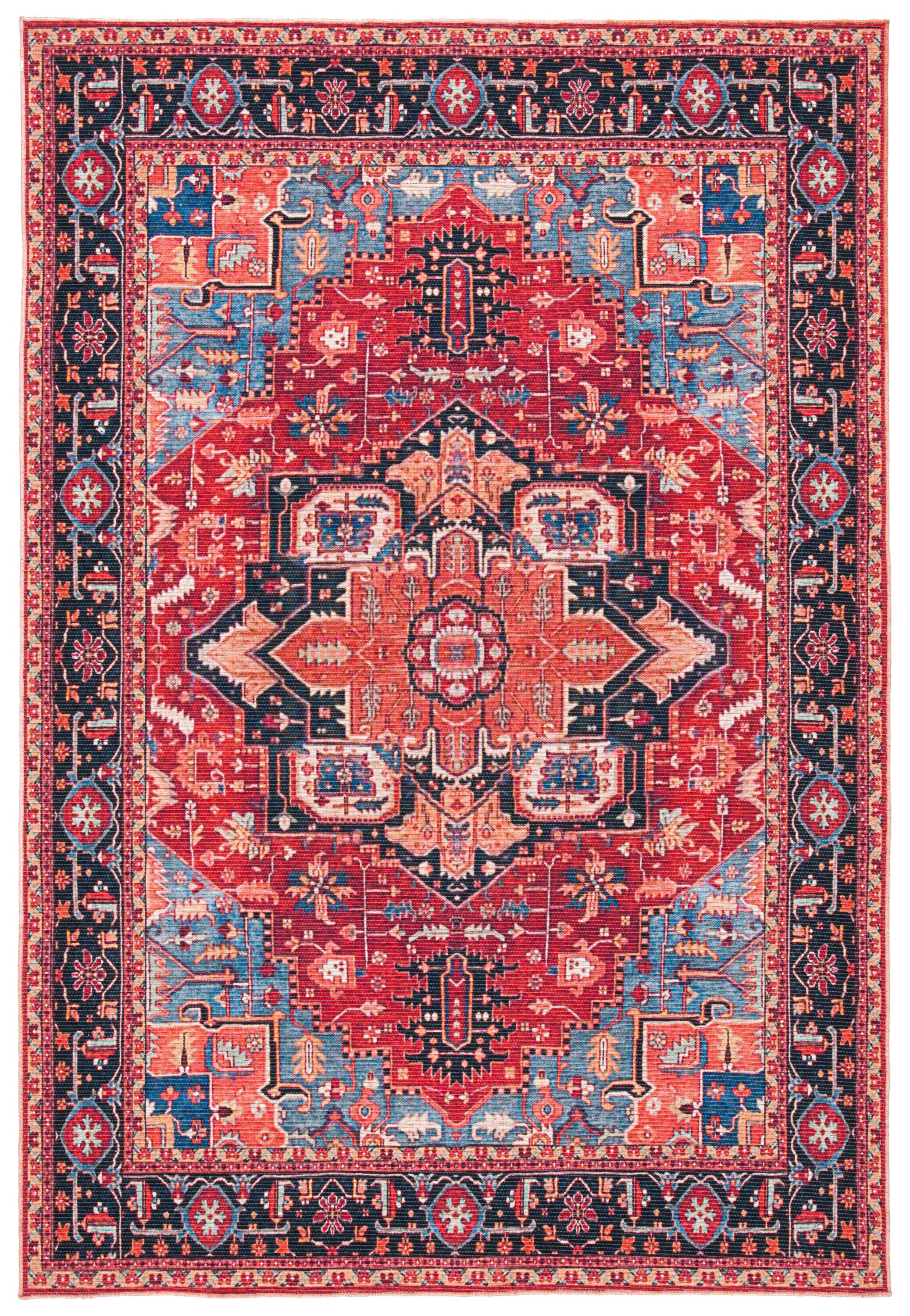 Red and Blue Machine Washable Oriental Area Rug