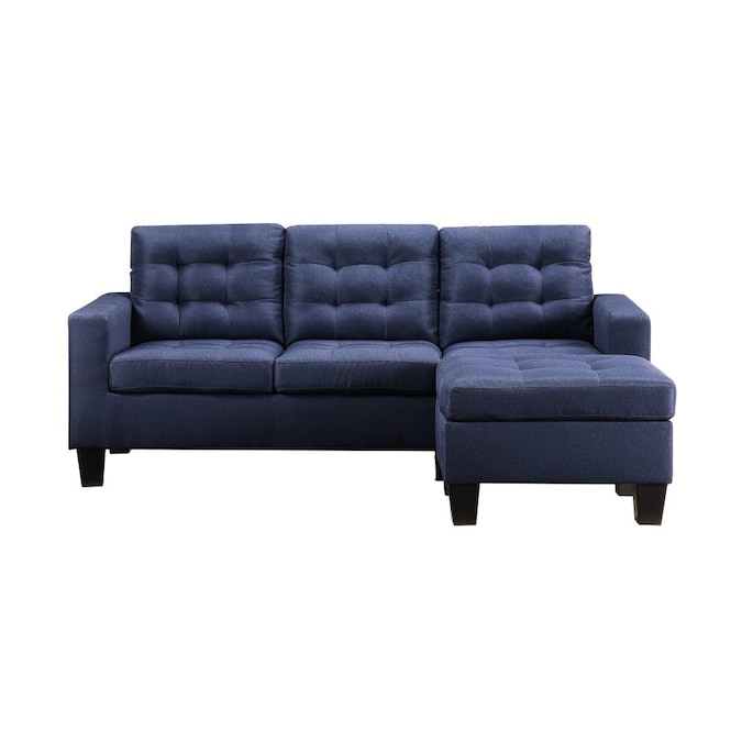 Acme Furniture Earsom Sectional Sofa, Navy Blue Leather Sectional Sofa