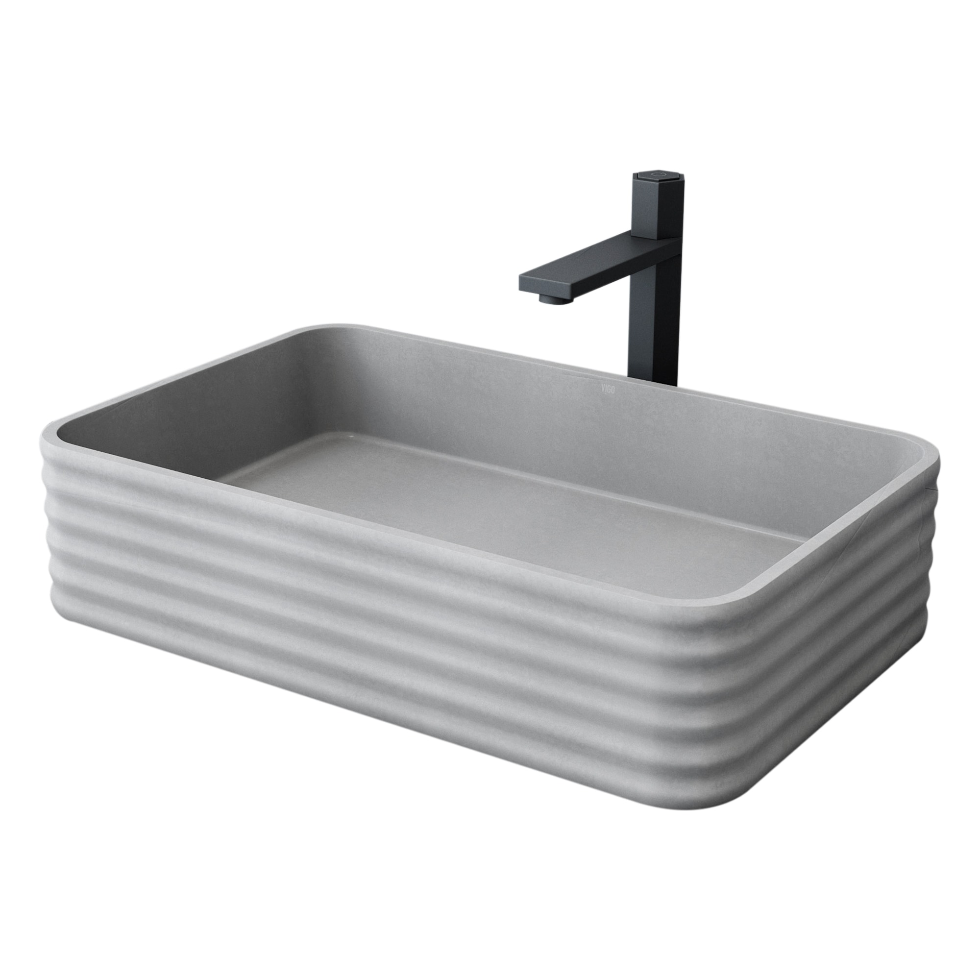 VIGO VGT2100 Cadman Concrete 21 Vessel Rectangular Modern Gray Bathroom Sink with Faucet Included with Drain Included