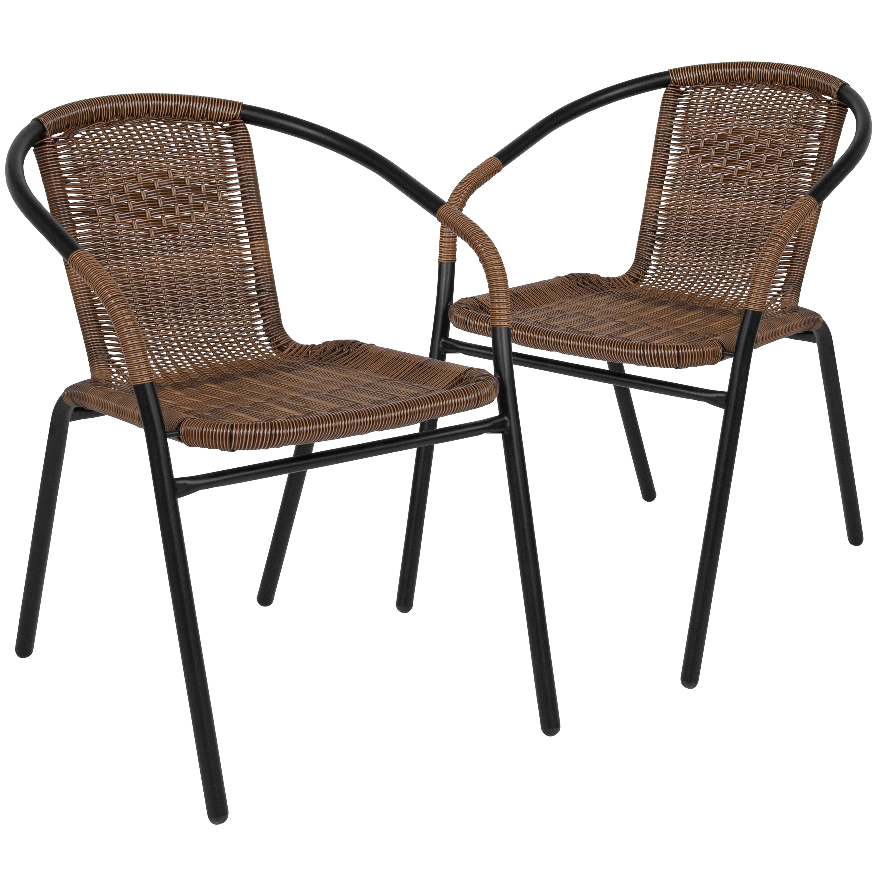 Emma + Oliver 889142635840 2 Pack Medium Brown Rattan Indoor-Outdoor Restaurant Stack Chair