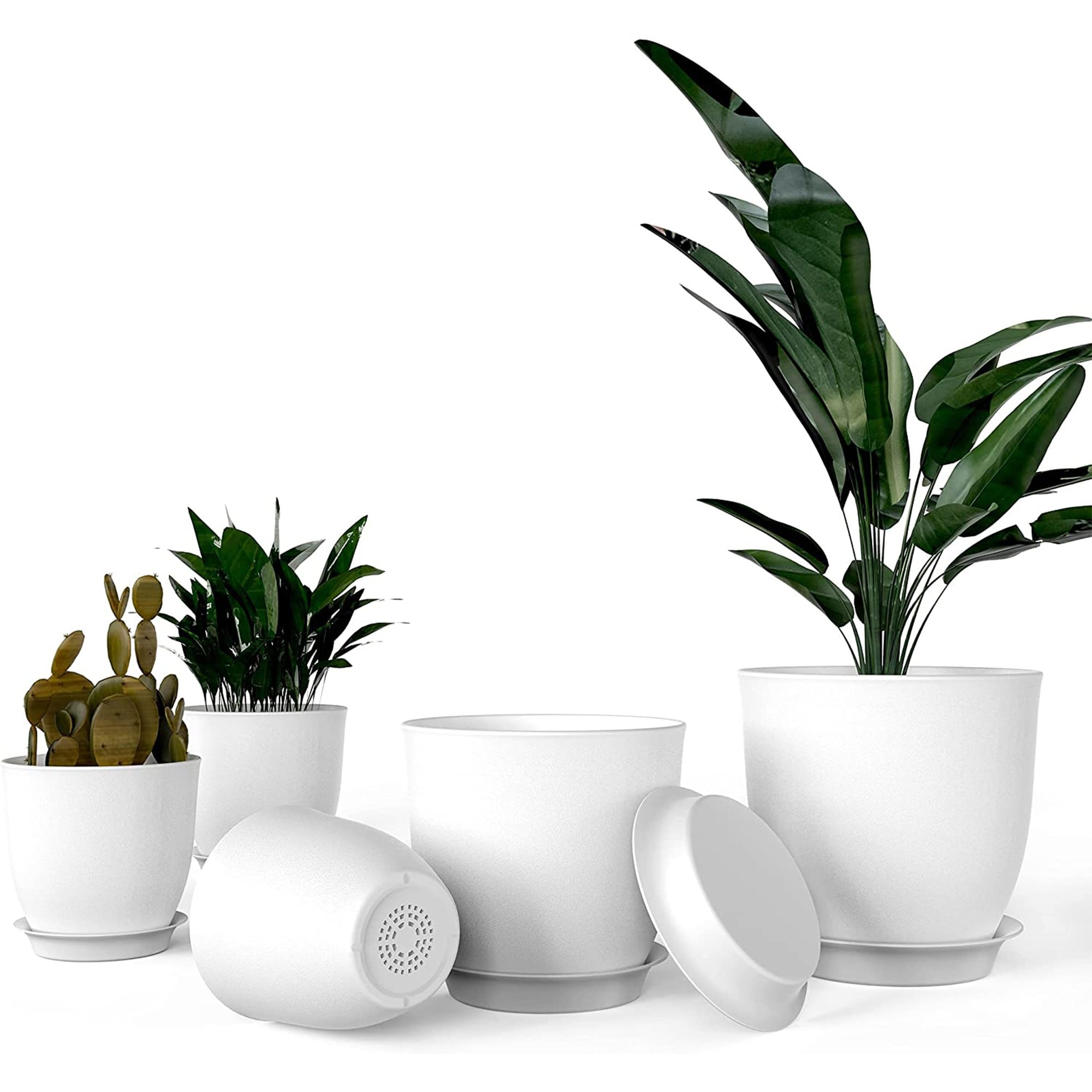 Yiekholo LL-1714AA 5 -Pack Round 7.0-in W x 6-in H x 7-in D White Ceramic Indoor/Outdoor with Self Watering Planter