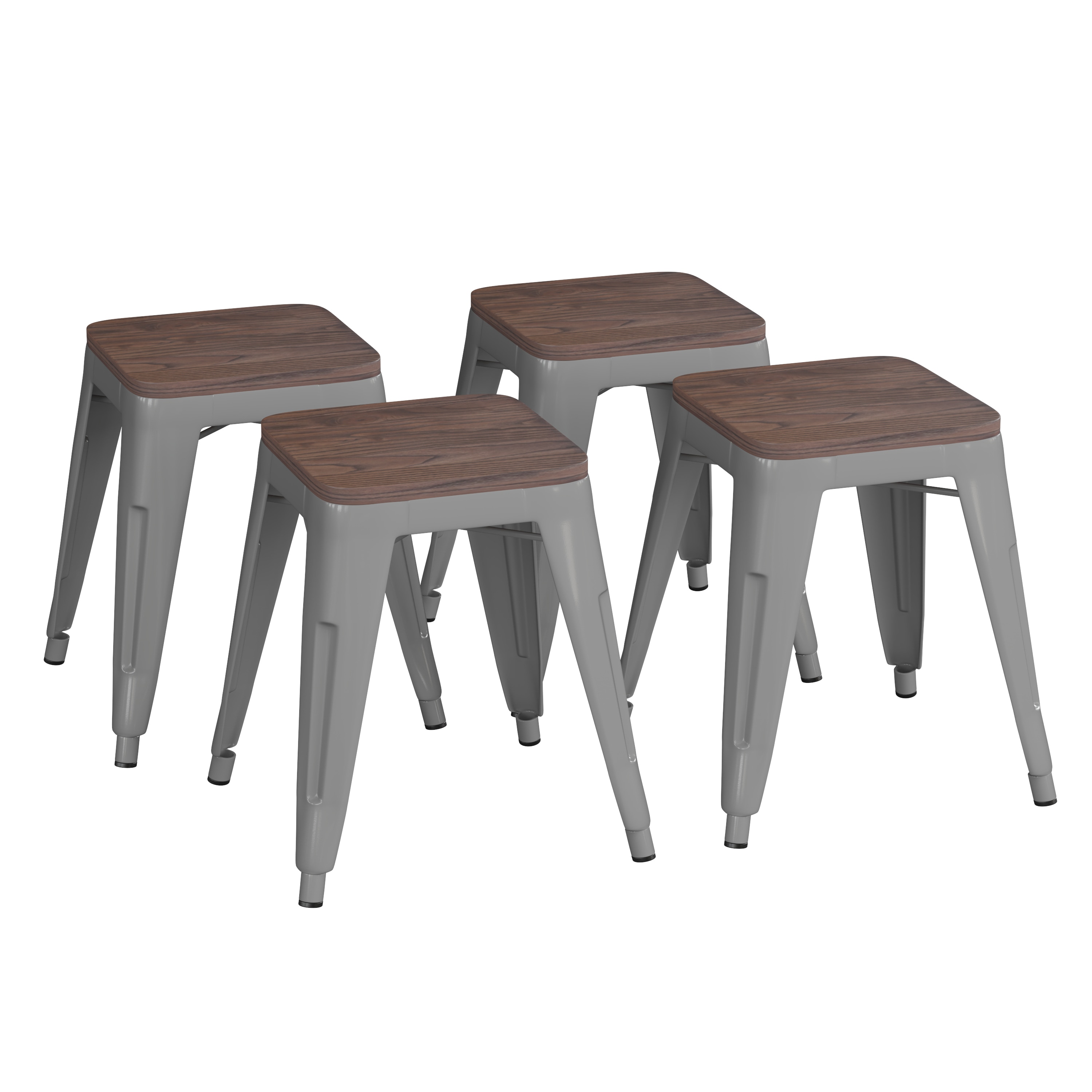 Flash Furniture 840196337494 Kai Silver 18.0-in H Short Square seat Stackable Metal Bar Stool