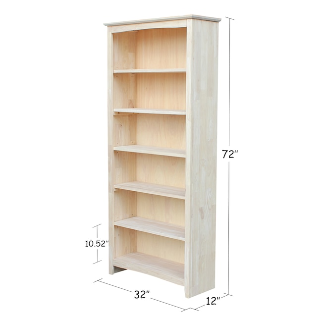 International Concepts Unfinished Wood, Six Shelf Wooden Bookcase