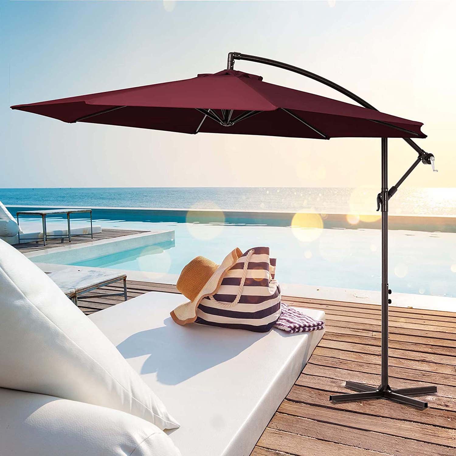 JEAREY 10-ft Solid Color Crank Offset Patio Umbrella in the Patio