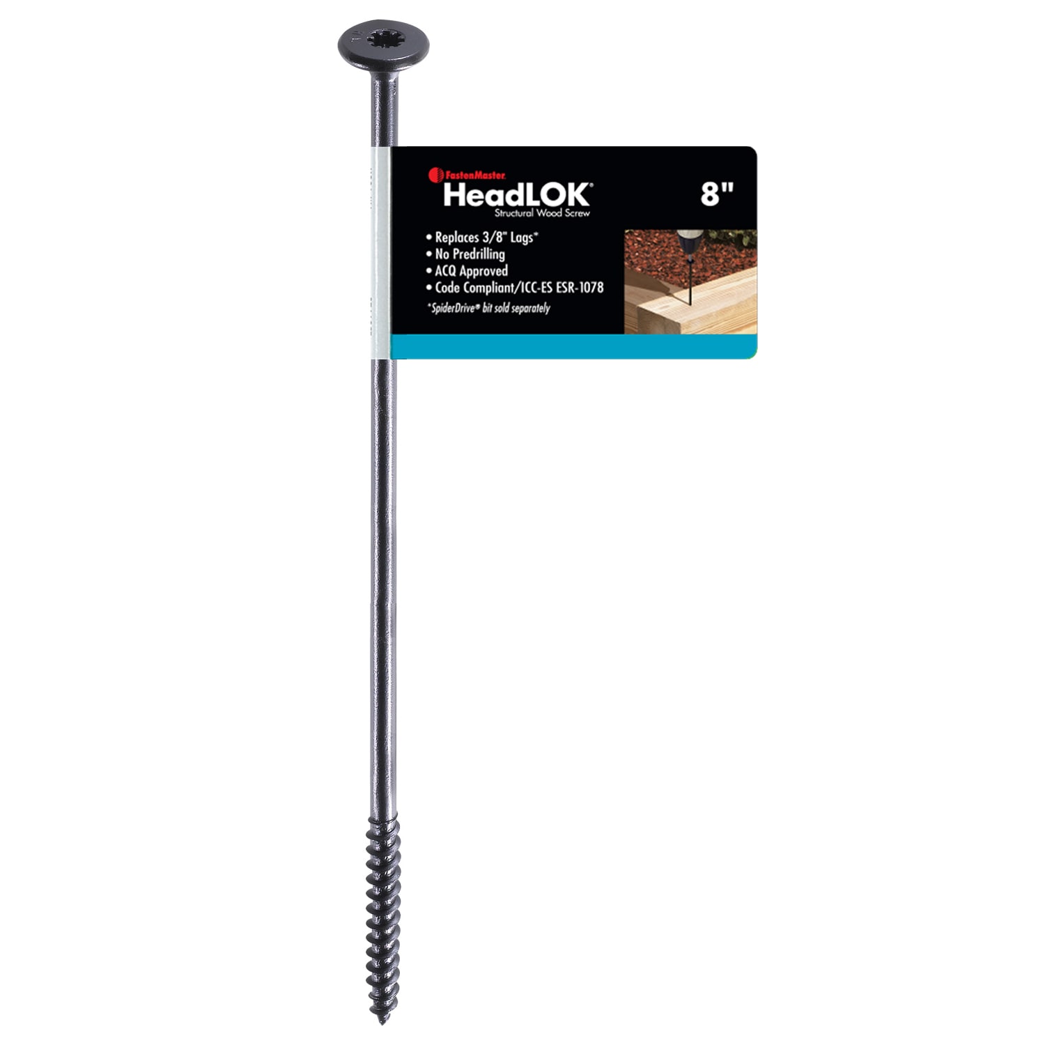 HeadLOK  by FastenMaster FMHLGM008-INDY 8-in Black Ecoat Flat -Head Exterior Structural wood screws