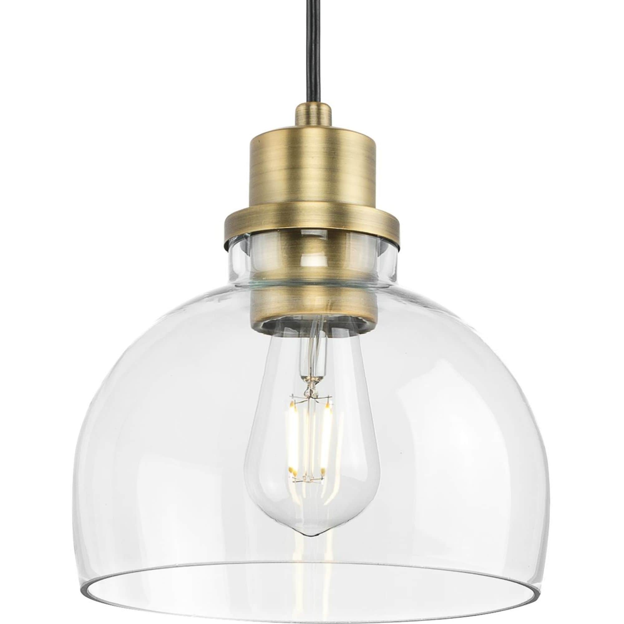 Progress Lighting P500405-163 Garris Vintage Brass Transitional Clear glass Bowl Small Hanging Pendant light