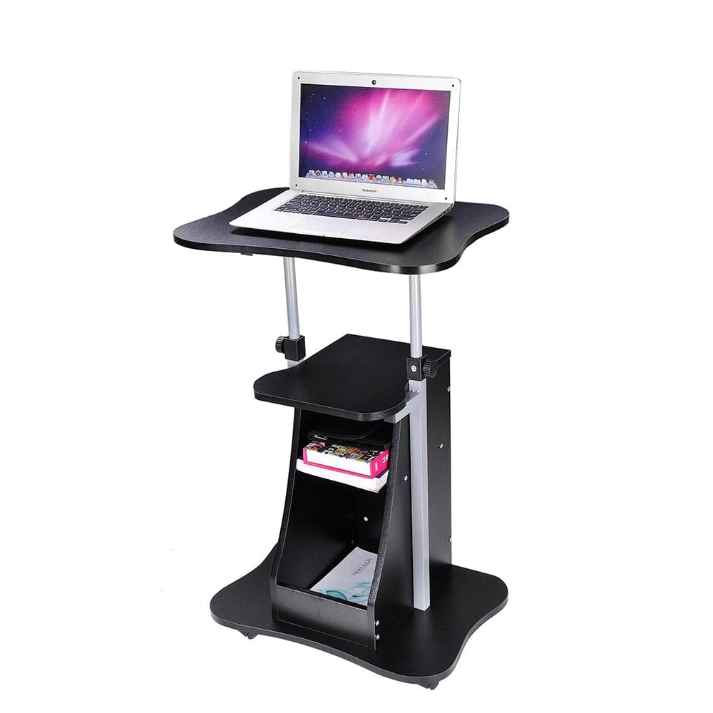 Yescom 16CPD009-D3002-06-LO Lectern Podium Stand Portable Rolling Laptop Cart on Wheels Storage Mobile Height Adjustable Classroom Home Office Black