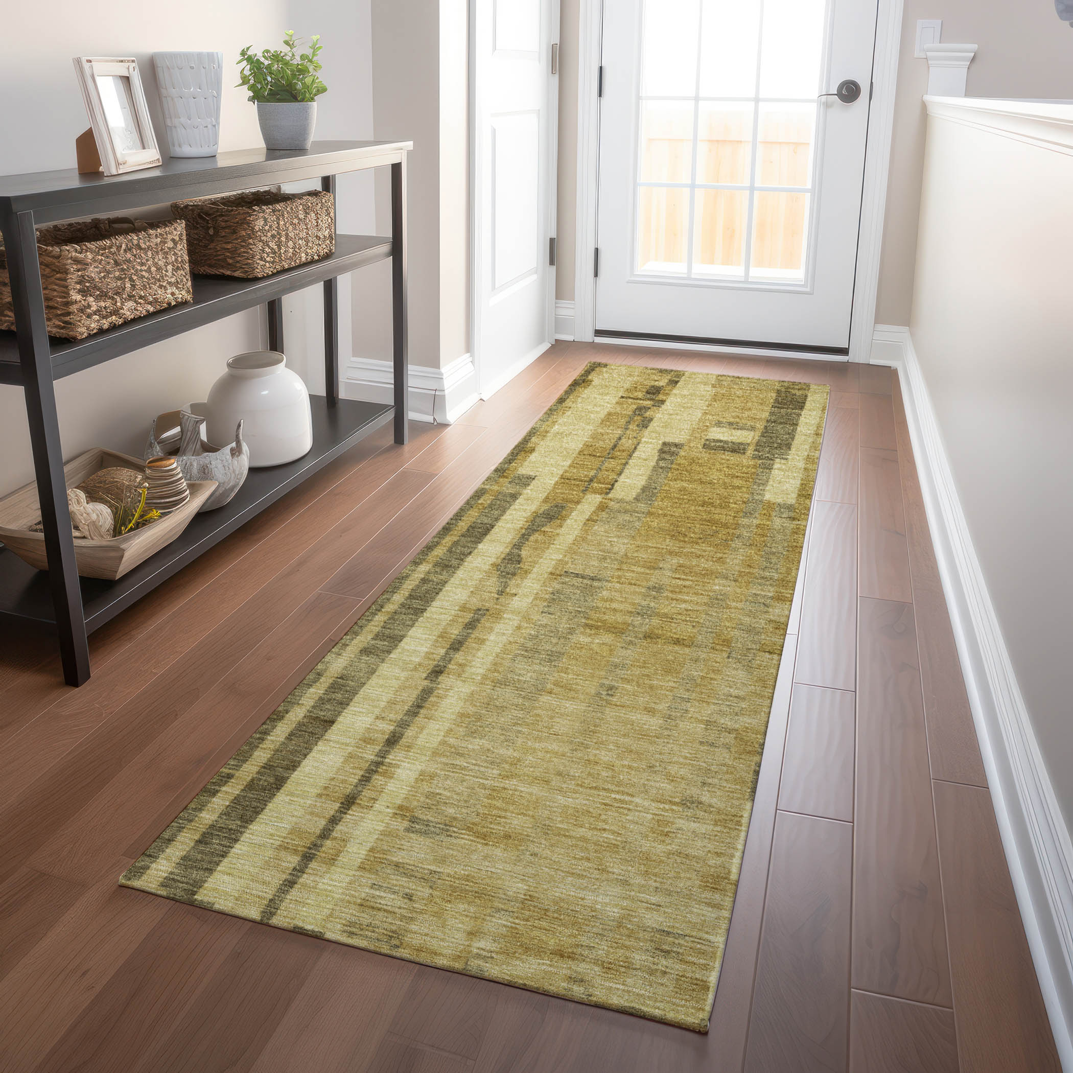 Addison Rugs ACN1063GO2X8 Chantille ACN1063GO 2 x 7 (ft) Polyester Gold Rectangular Indoor/Outdoor Geometric Machine washable Runner rug