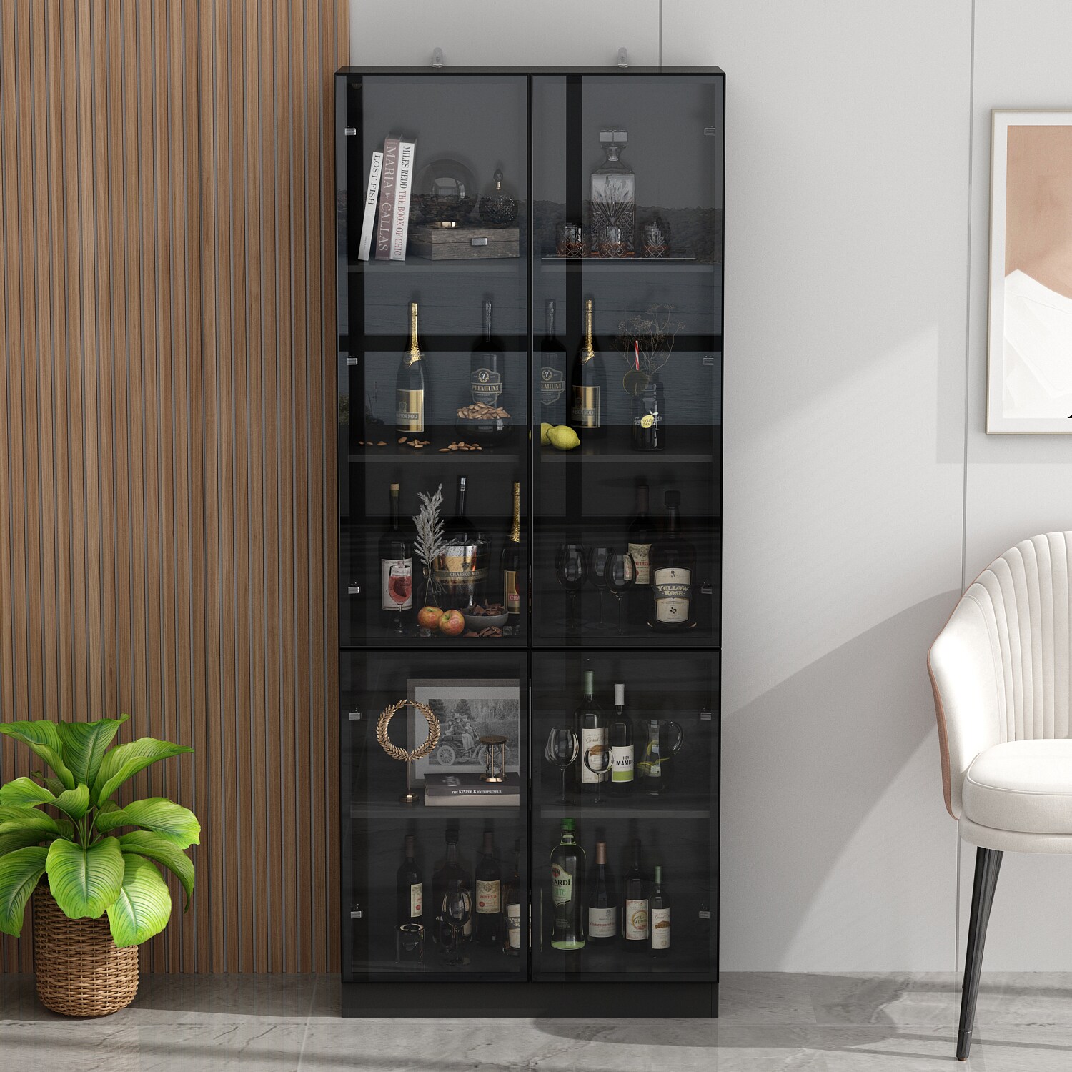 FUFU&GAGA Contemporary/Modern Black Steel Pantry with Wine Storage ...