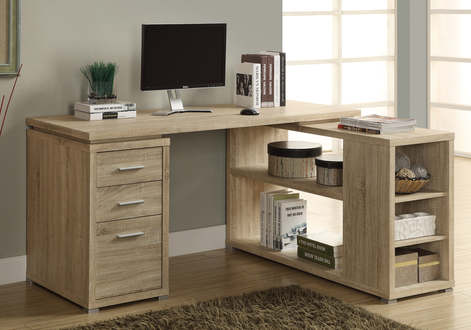 60 White Corner Desk with Storage by Monarch 