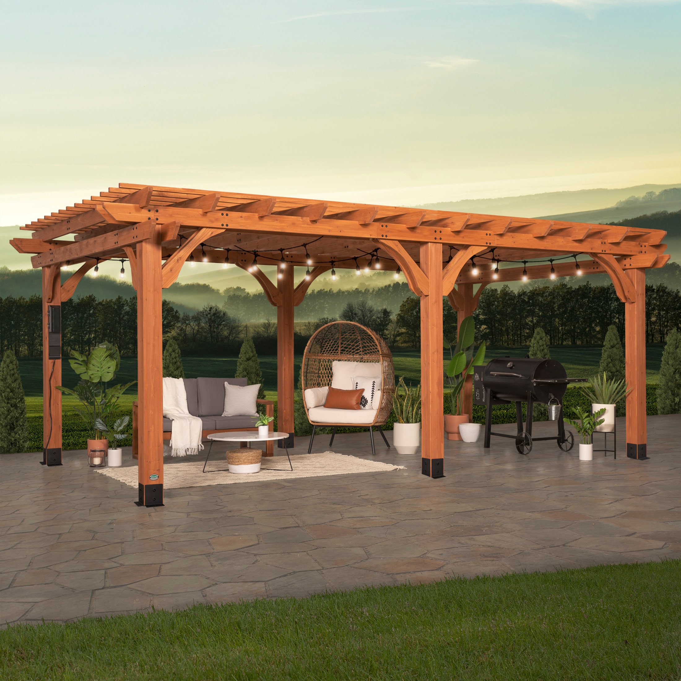 Backyard Discovery 2101579COM Beaumont 12-ft W x 20-ft L x 7-ft 8-in H Brown Wood Freestanding Pergola