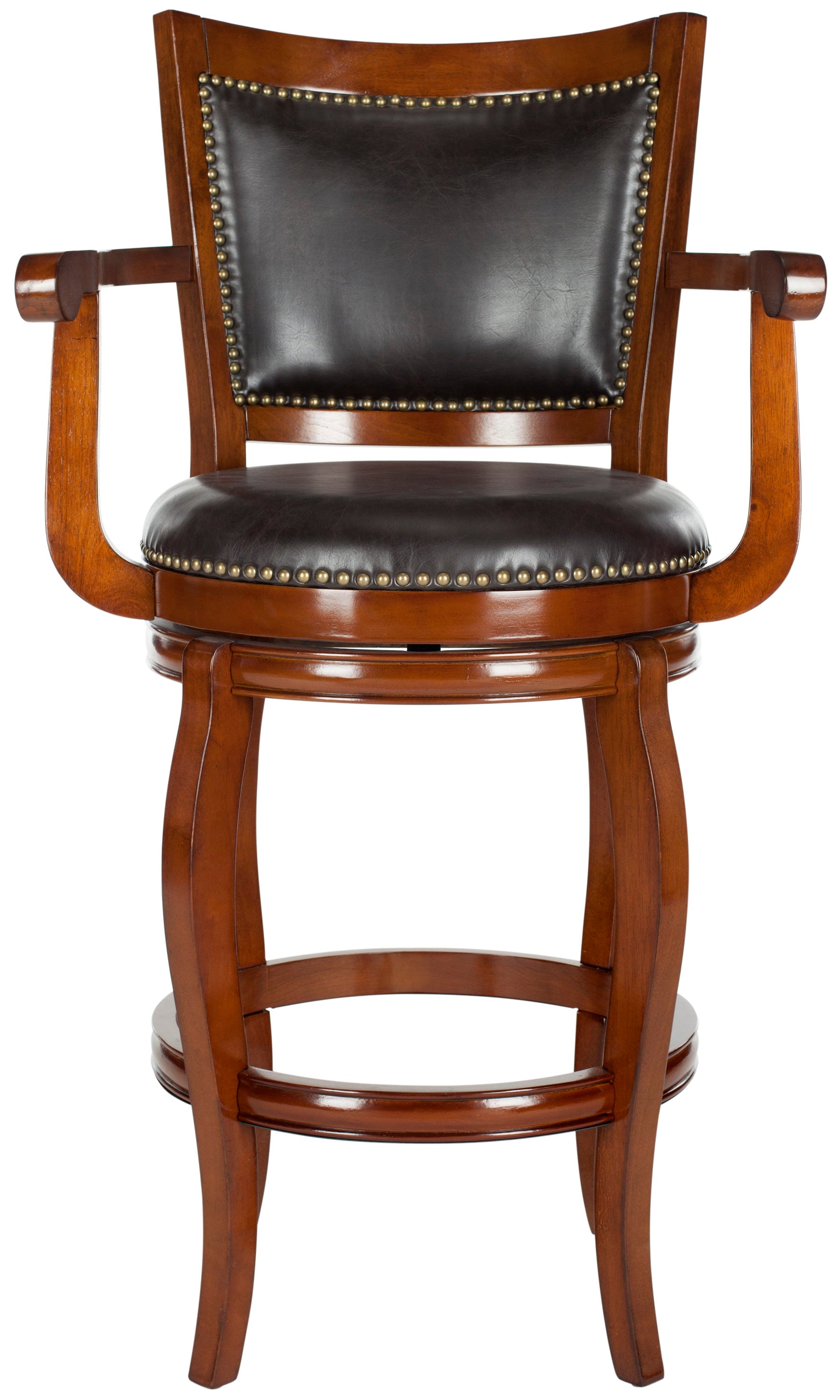 Safavieh FOX7009D Gitano Walnut/Brown 29.0-in H Bar height Round seat Upholstered Swivel Wood Bar Stool with Arms