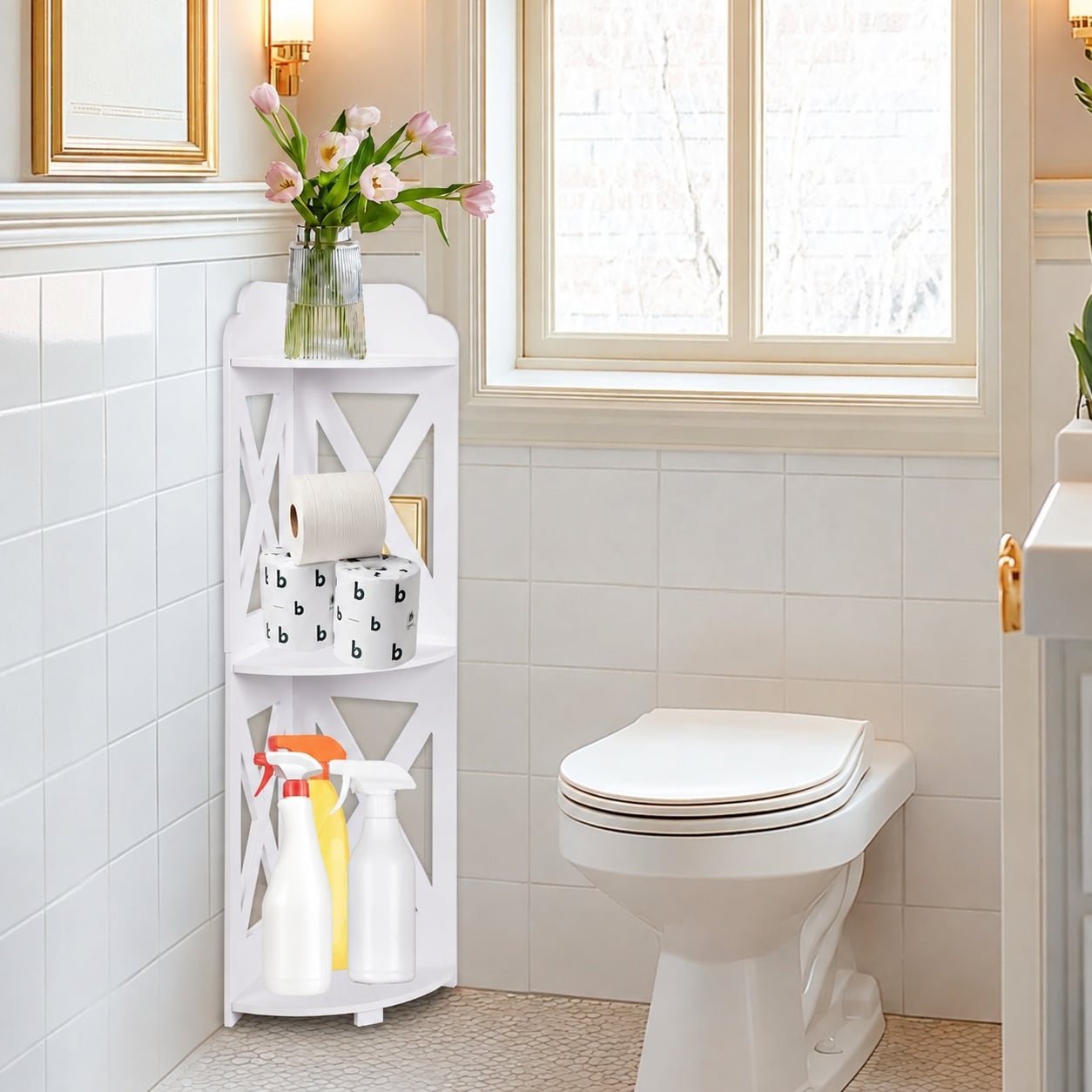 LAIFUCAM Small Bathroom Storage Cabinet Over the Toilet Paper Stand Corner Shelf for Narrow Spaces White durable home and #LLA0825L0145