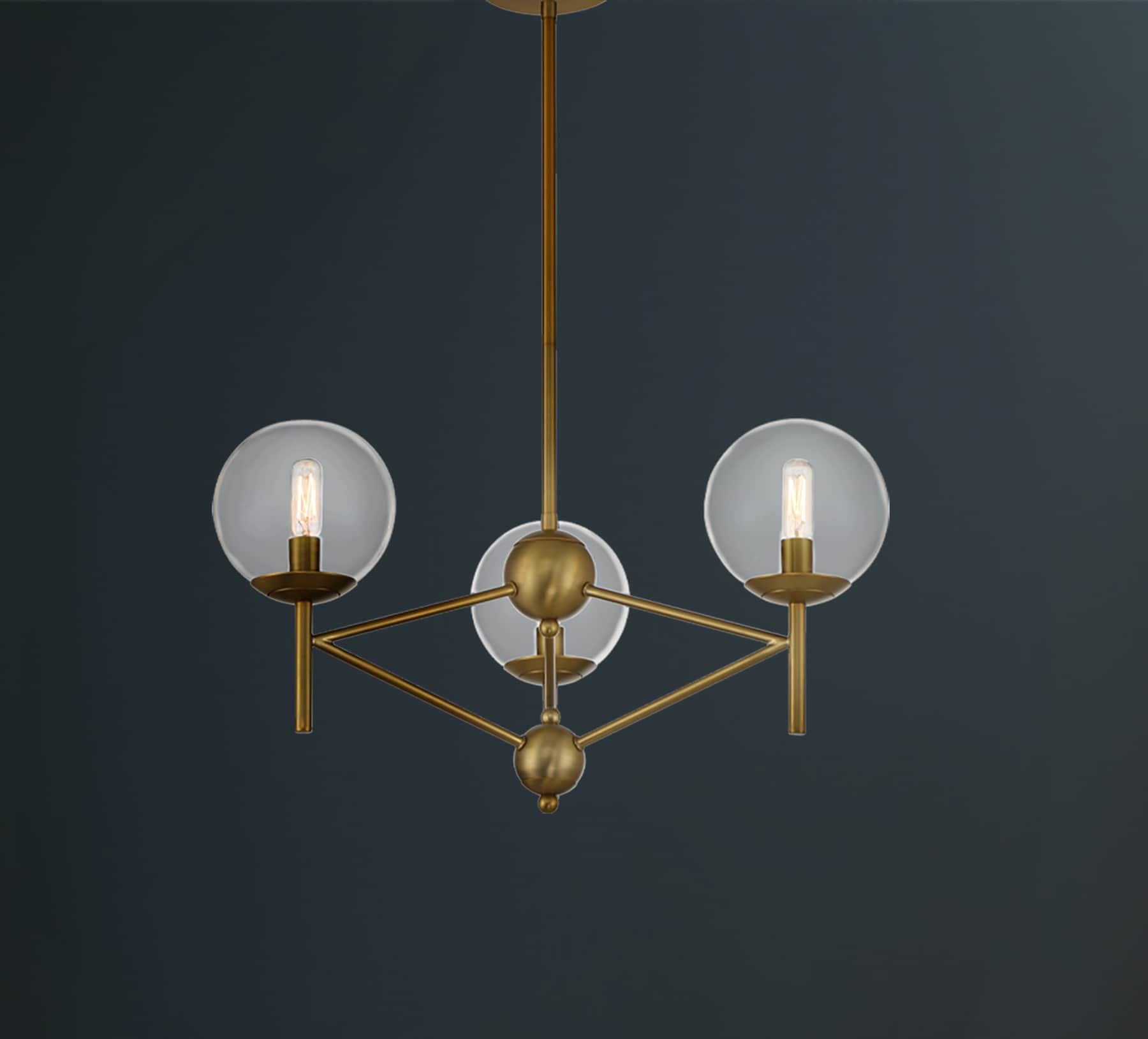 Soft Brass 3-Light Globe Chandelier with Clear Glass Shades