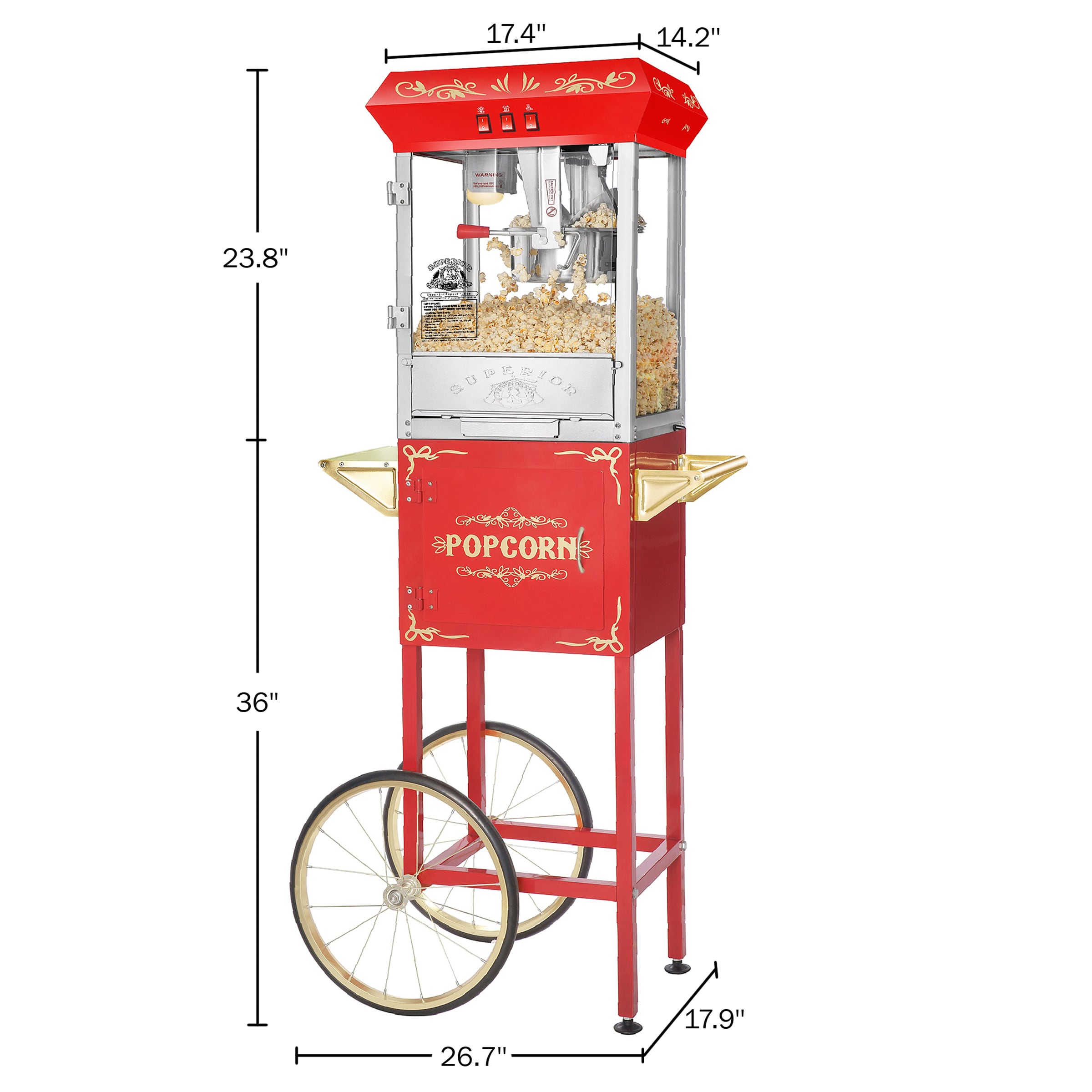 VEVOR Popcorn Popper Machine 8 Oz Popcorn Maker with Cart 850W 48 Cups Red