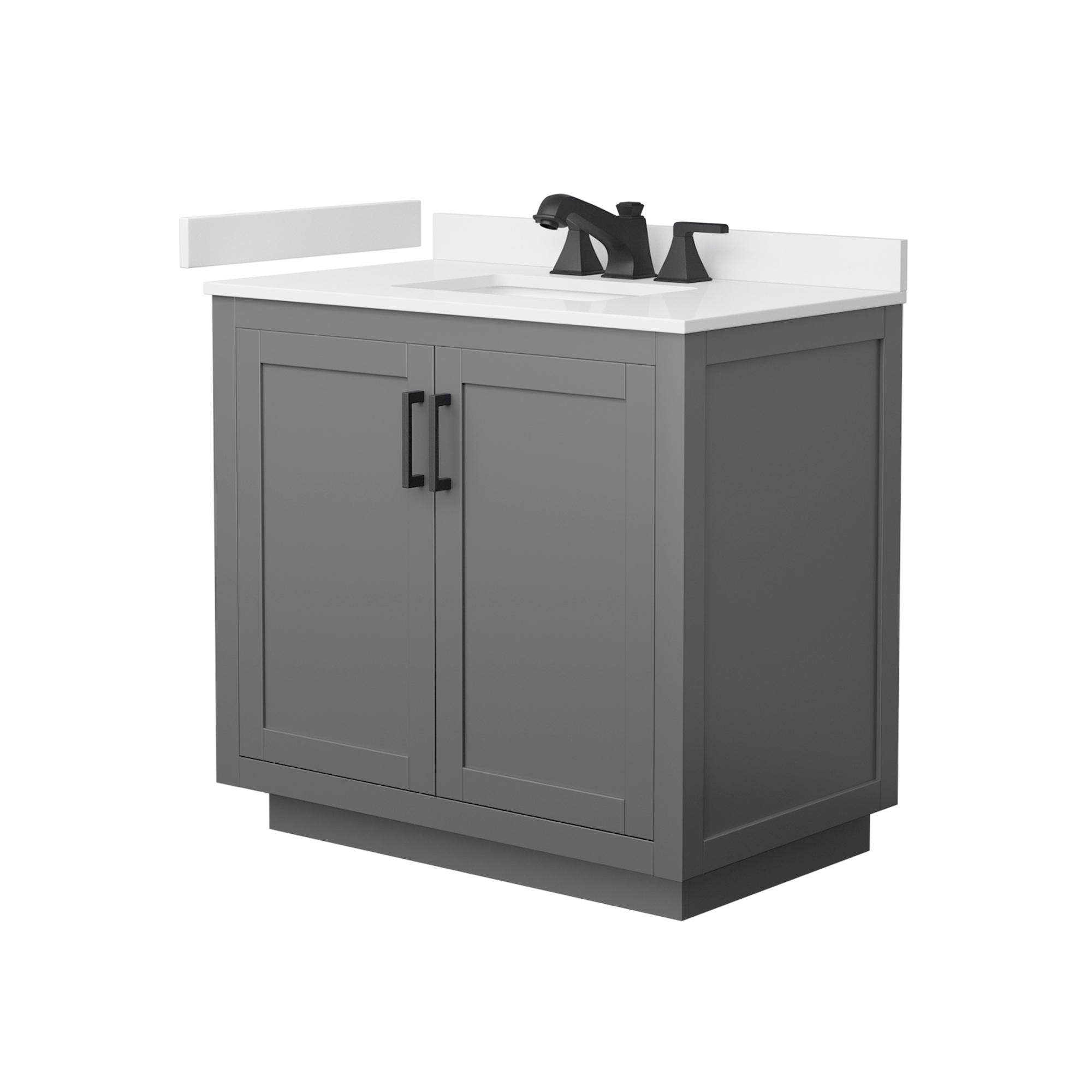 Wyndham Collection WCF292936SGBWCUS3MXX Miranda 36-in Dark Gray with Matte Black Trim Undermount Single Sink Bathroom Vanity with White Cultured Marble Cultured Marble Top