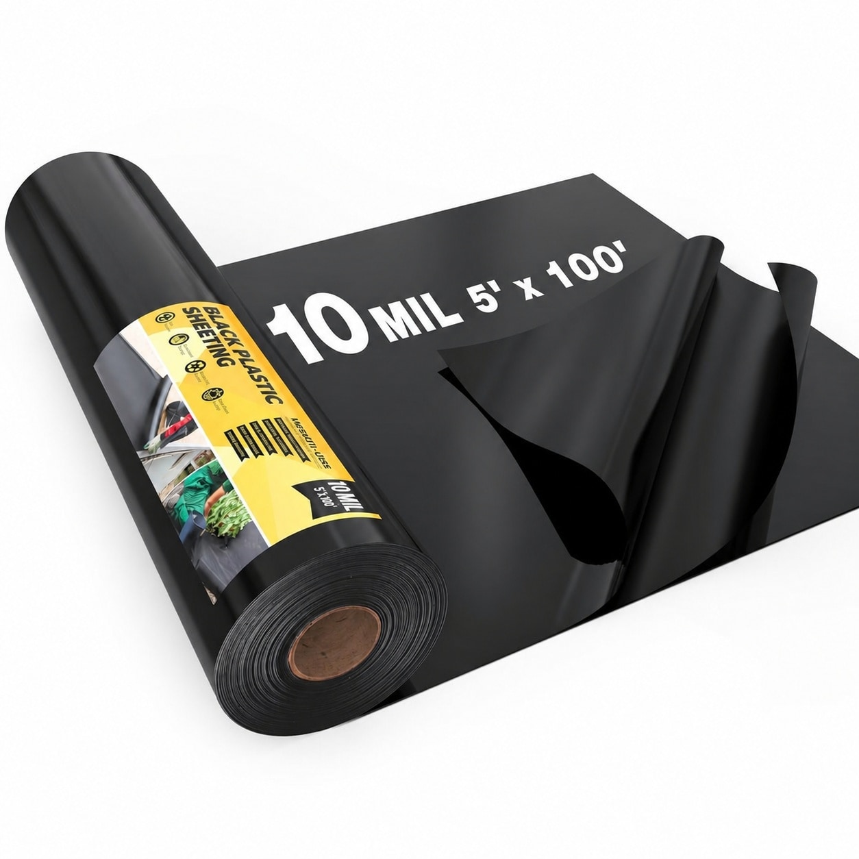 Etokfoks  5 x 100 in Insulation Accessory Type 1 Roll Heavy Duty 10 Mil Black Plastic Sheeting UV Resistant Vapor Barrier