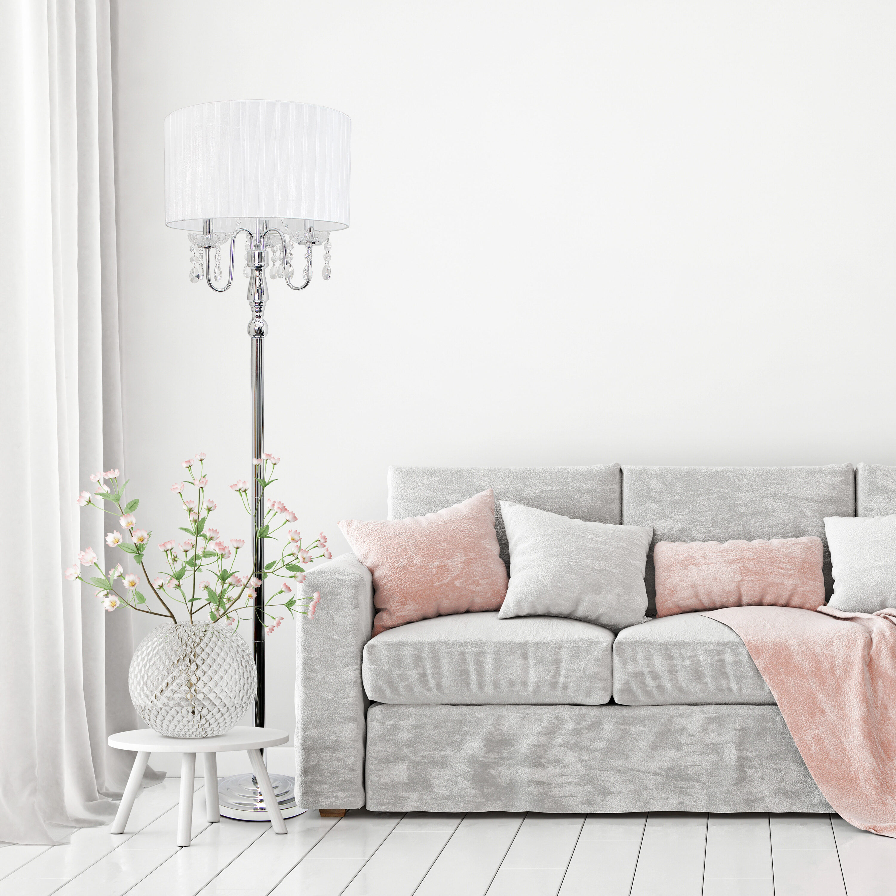 Elegant Designs LF1002-WHT Crystal Palace 61.5-in White Shaded floor lamp Floor Lamp with Fabric Shade