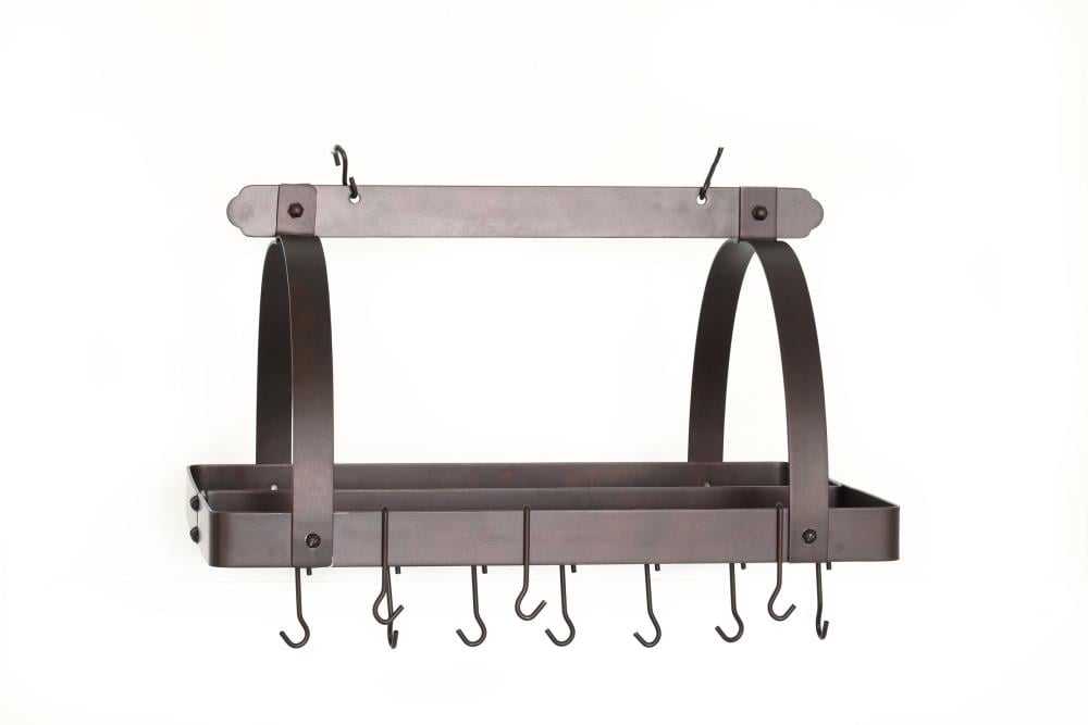 Old Dutch Oiled Bronze Rectangular Hanging Pot Rack with Grid and 24 Hooks