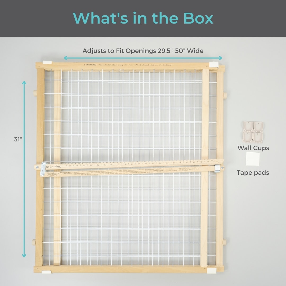 Extra-Wide White Wood and Metal Mesh Baby Gate