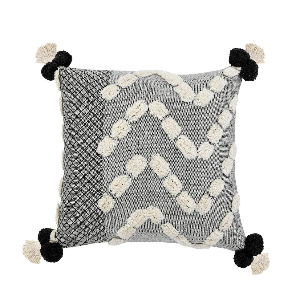 LR Home Ox Bay Hand-stitched Gray/White Geometric All-Natural Cotton Pillow Cover