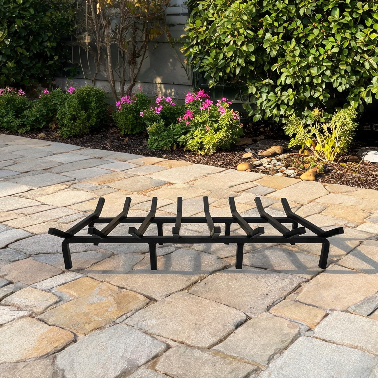 SunJet Fireplace Log Grate for Indoor Hearth Use Deep Black Cast Iron 33-Inch Heavy-Duty Firewood Rack