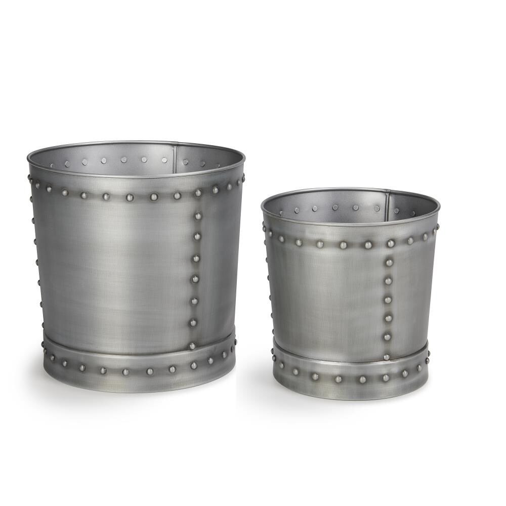 Good Directions P1215Z 2 -Pack Round 15.0-in W Large Silver Metal Indoor/Outdoor Planter with Drainage Holes