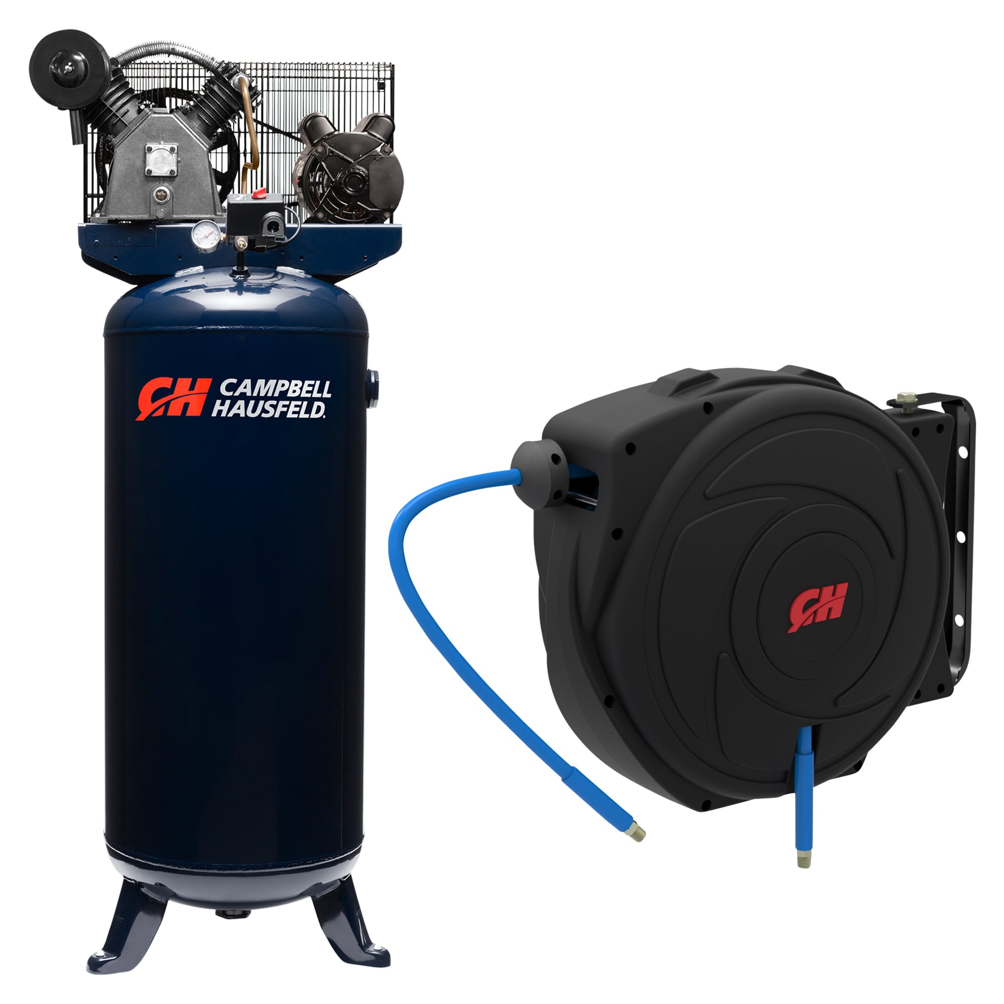 Shop Campbell Hausfeld 60-Gallon Air Compressor and 3/8 in. x 50 ft. PVC  Retractable Air Hose Reel at