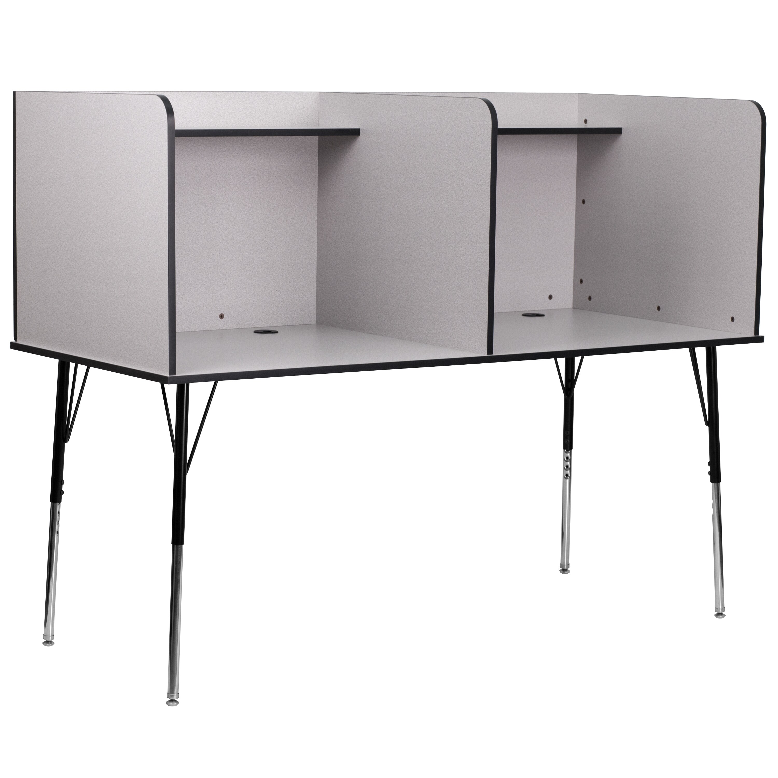 Flash Furniture 889142974376 Michael Stand-Alone Double Study Carrel with Top Shelf - Height Adjustable Legs and Wire Management Grommet - Nebula Grey Finish