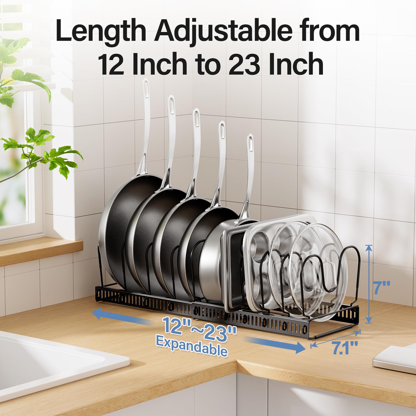 Etokfoks Black Expandable Pan and Pot Organizer Rack with Pot Lid ...