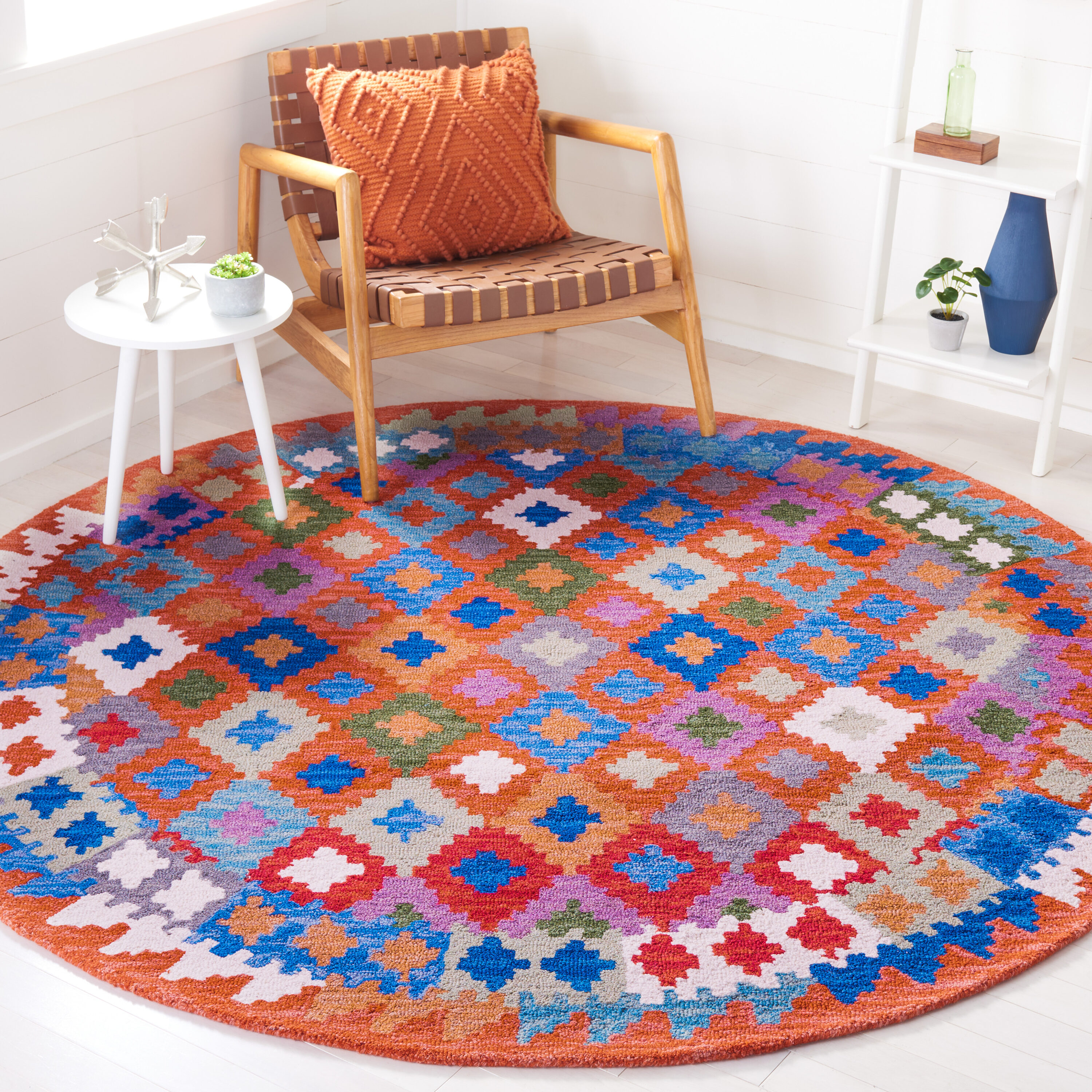 Safavieh - Aspen 416 Orange/Blue Bohemian 7ft x 7ft Round Rug
