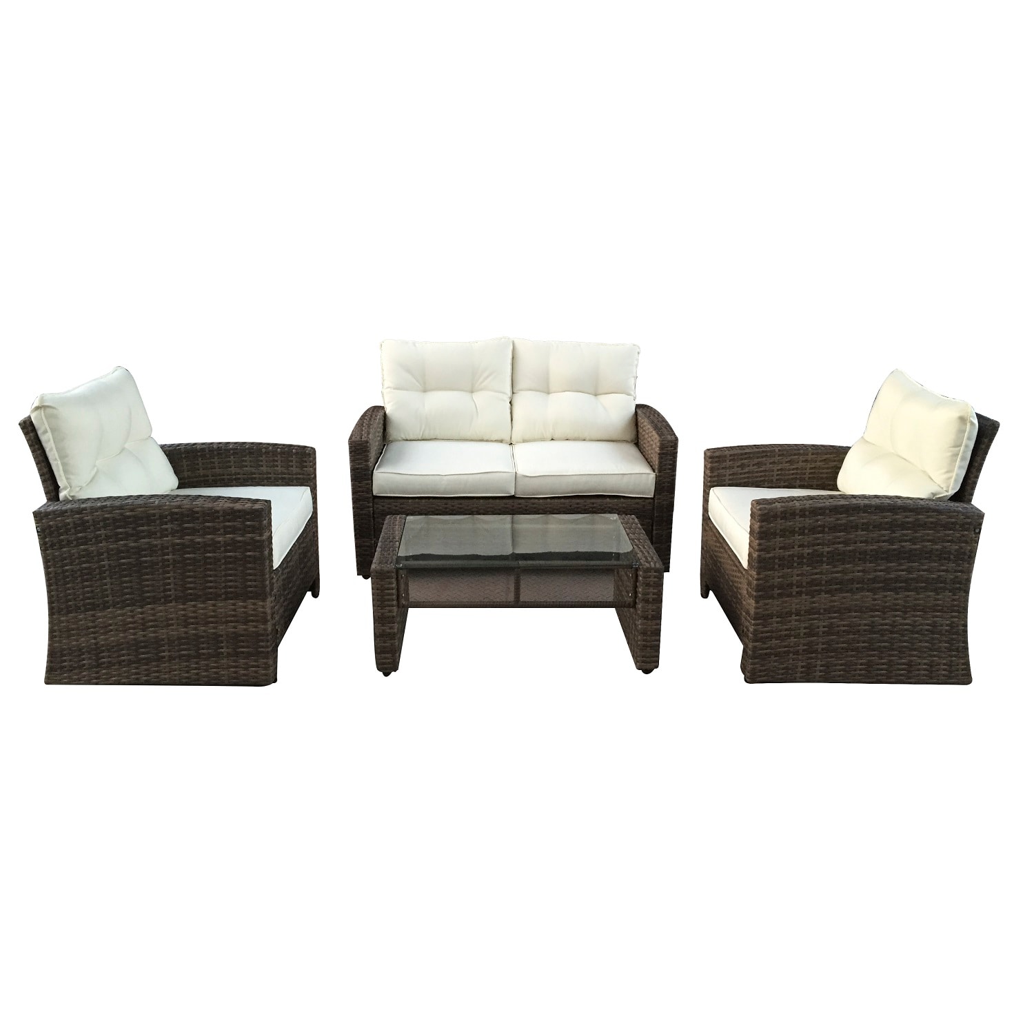 Northlight Rattan Outdoor Loveseat with Off-white Cushion(S) and ...