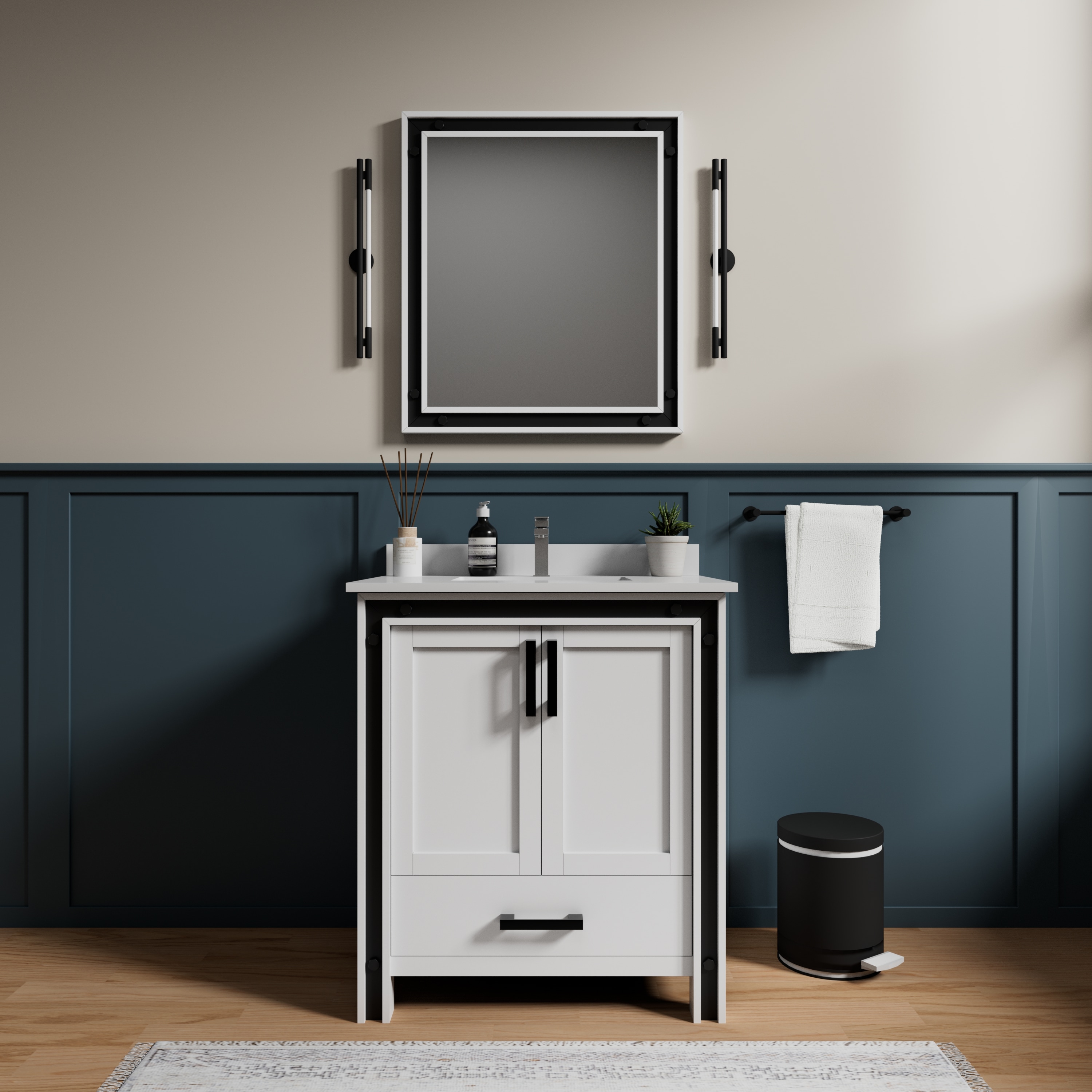 Lexora LVZV30SA210 Ziva 31-in White Undermount Single sink Bathroom Vanity with White Quartz Top (Mirror Included)