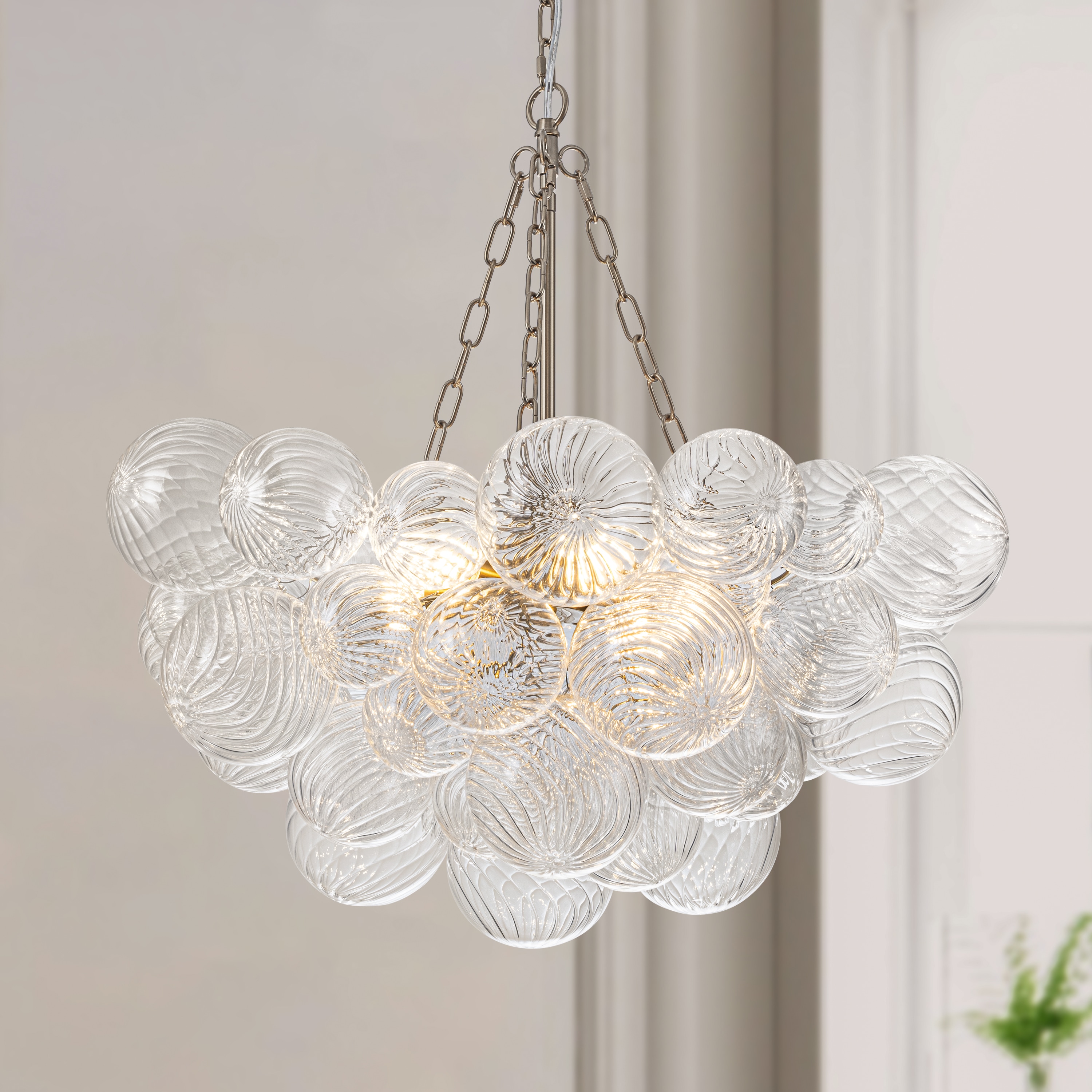 GoYeel 6 -Light Nickel Textured glass Metal Chandelier