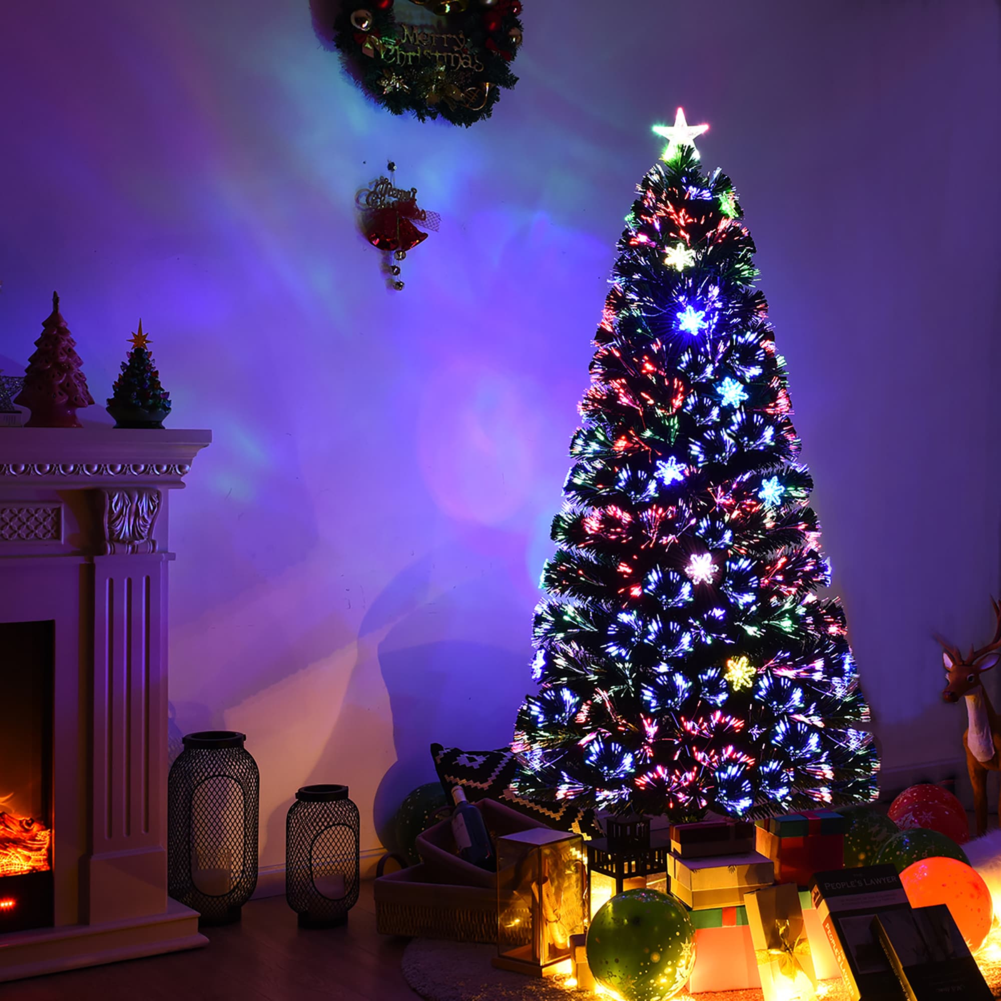 5-Foot Green Fiber Optic Artificial Christmas Tree with Multicolor LED Lights