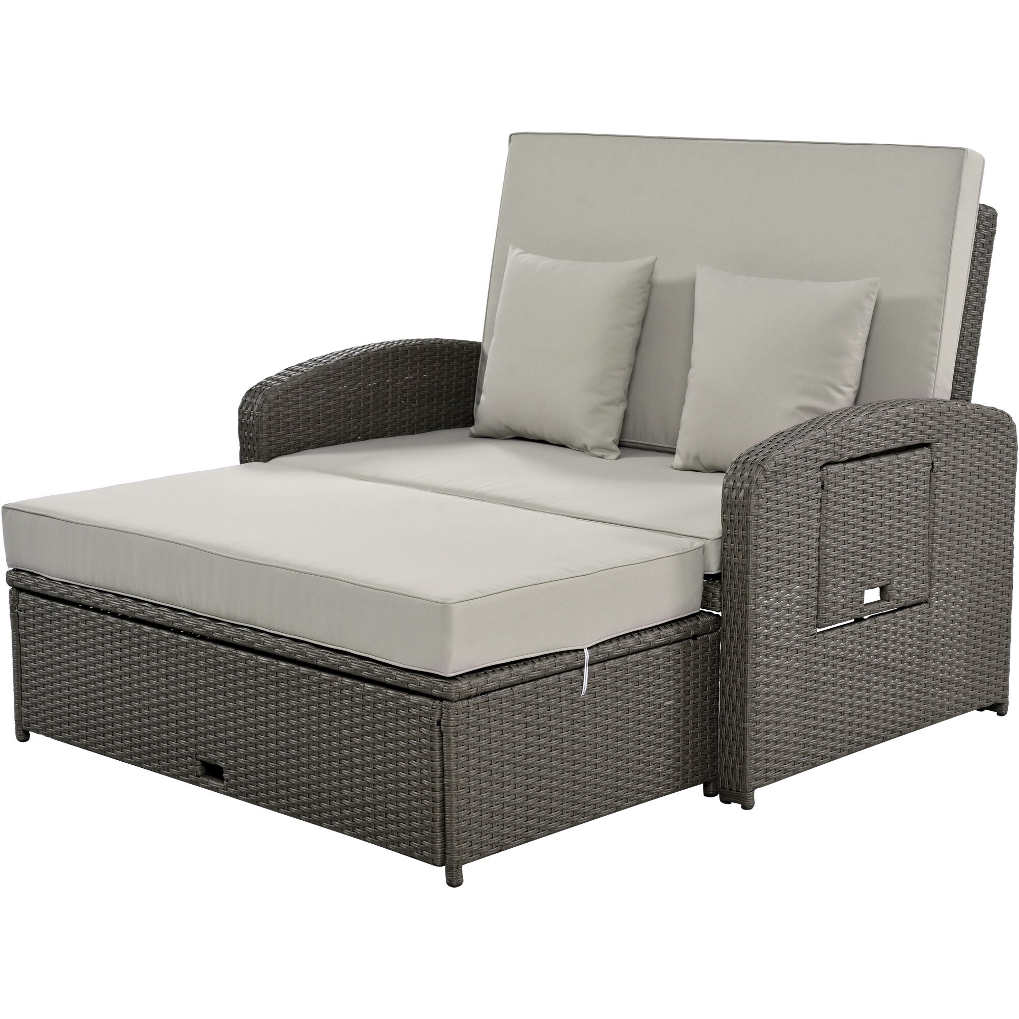 Maocao Hoom BH04AAE Wicker Gray Steel Frame Stationary Chaise Lounge Chair with Gray Cushioned Seat