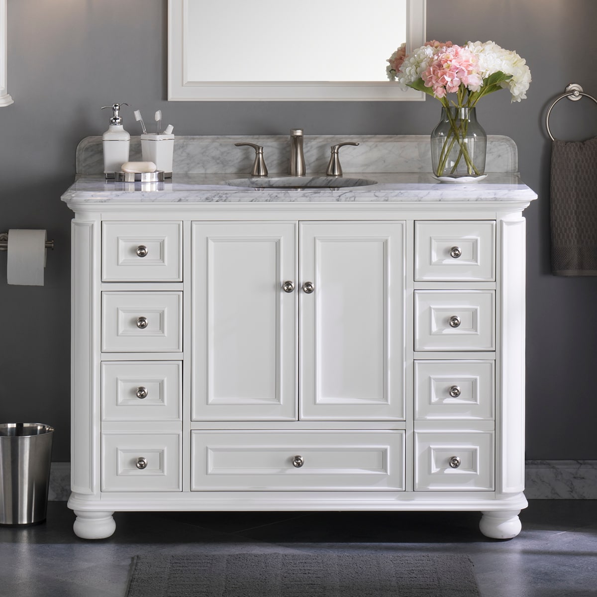 Wrightsville 48-in White Undermount Single Sink Bathroom Vanity with Natural Carrara Marble Top | - allen + roth 1116VA-48-201-900