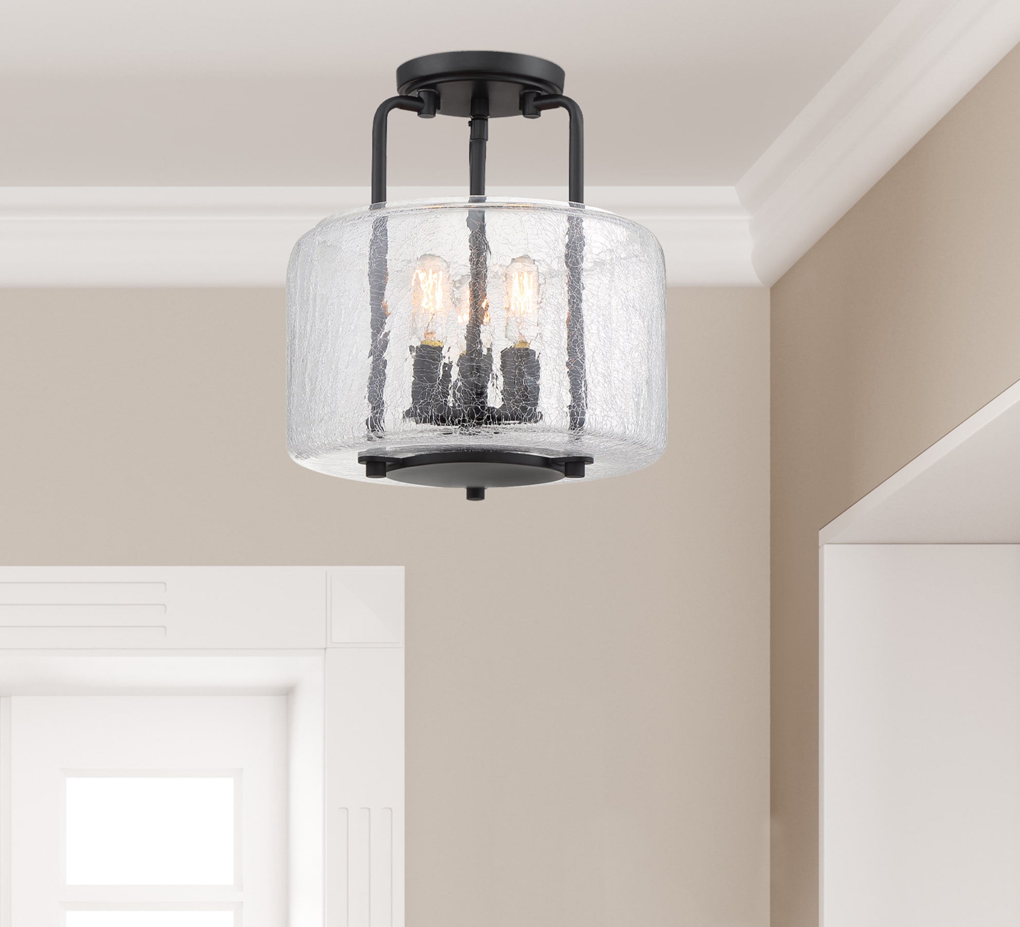 Avalon Transitional 3-Light Nickel & Glass Semi-Flush Mount in Black
