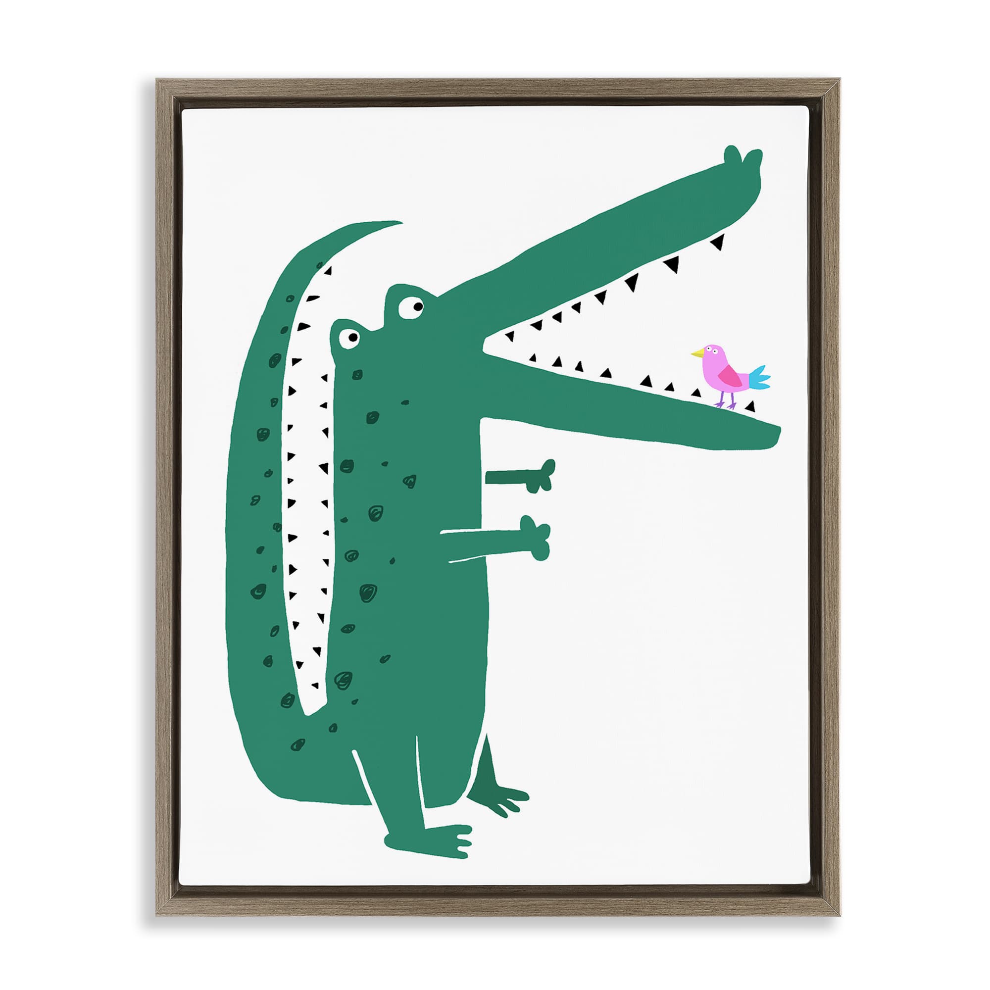Stupell Industries BT-238-FFE-24X30 Alligator and Bird Friends Brown Framed Floater Canvas Wall Art By Carla Daly 25 x 31