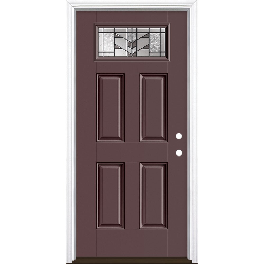 Masonite 3420485 Frontier 36-in x 80-in x 4-9/16-in Fiberglass 1/4 lite Left-hand inswing Currant Painted Prehung Front Door with Brickmould Insulating core