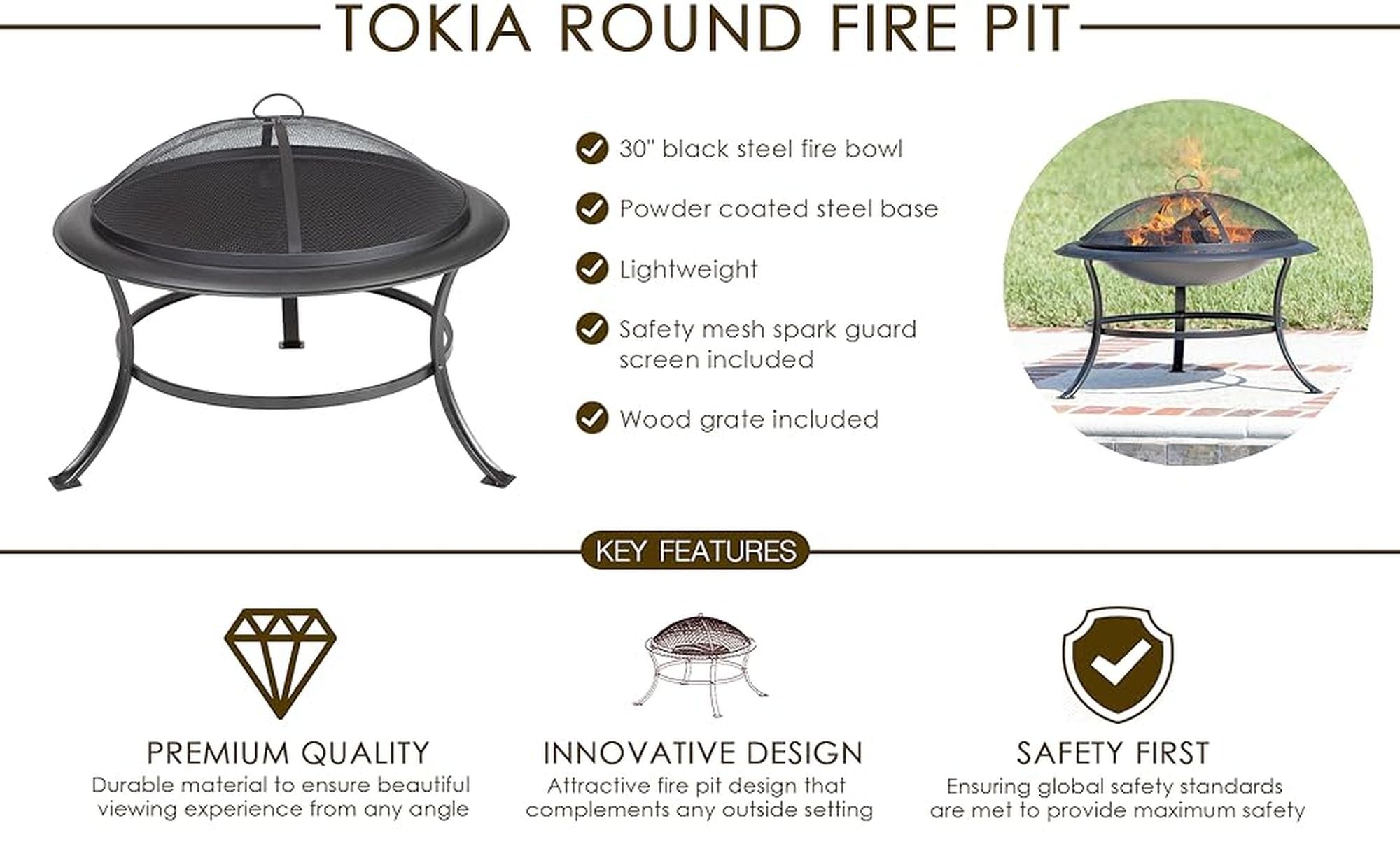 Tokia 30" Bronze Steel Wood Burning Fire Pit