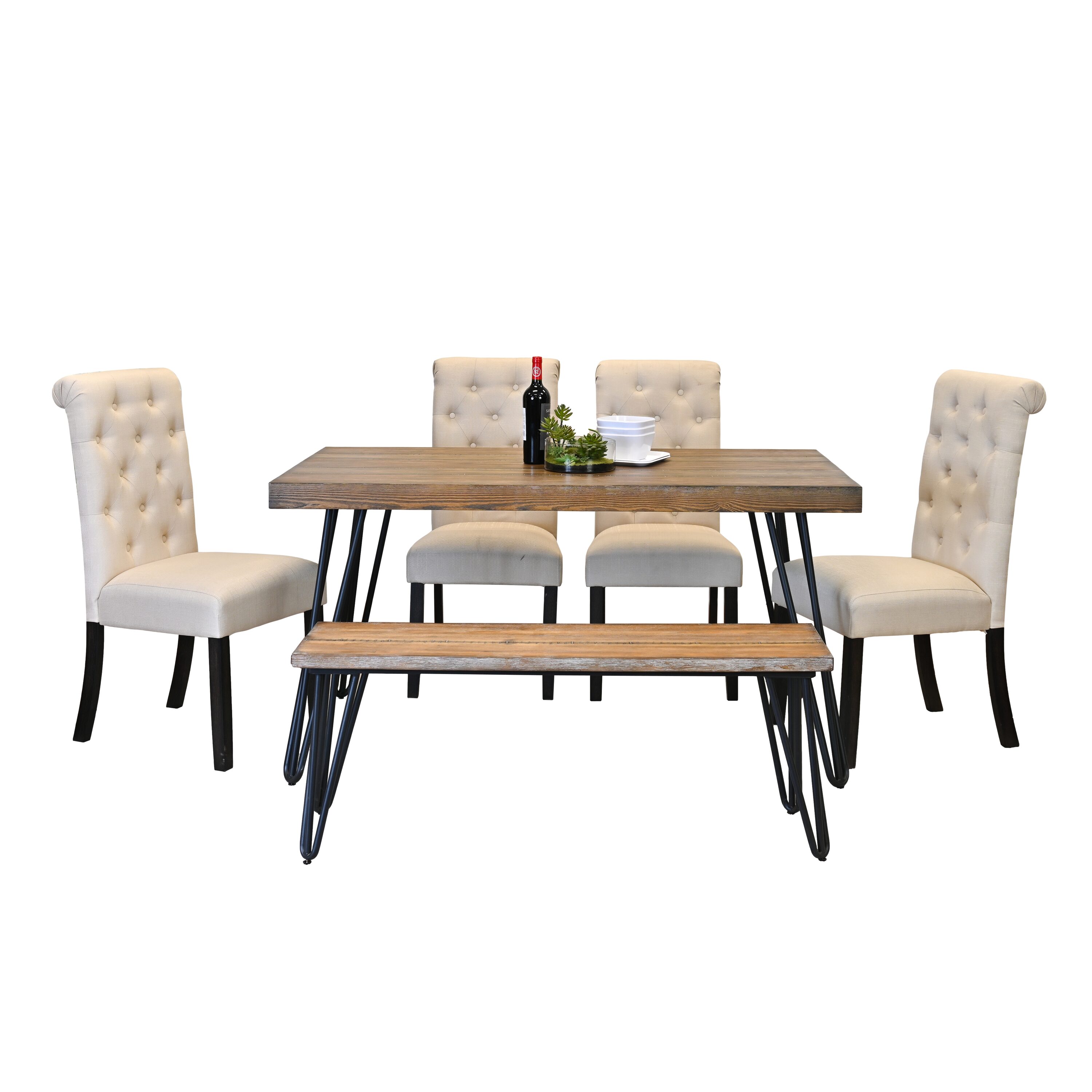Roundhill Furniture T8741-C361TAX2-CB874 Ashford Tan Contemporary/Modern Dining Room Set with Rectangular Table ( Seats 6 )