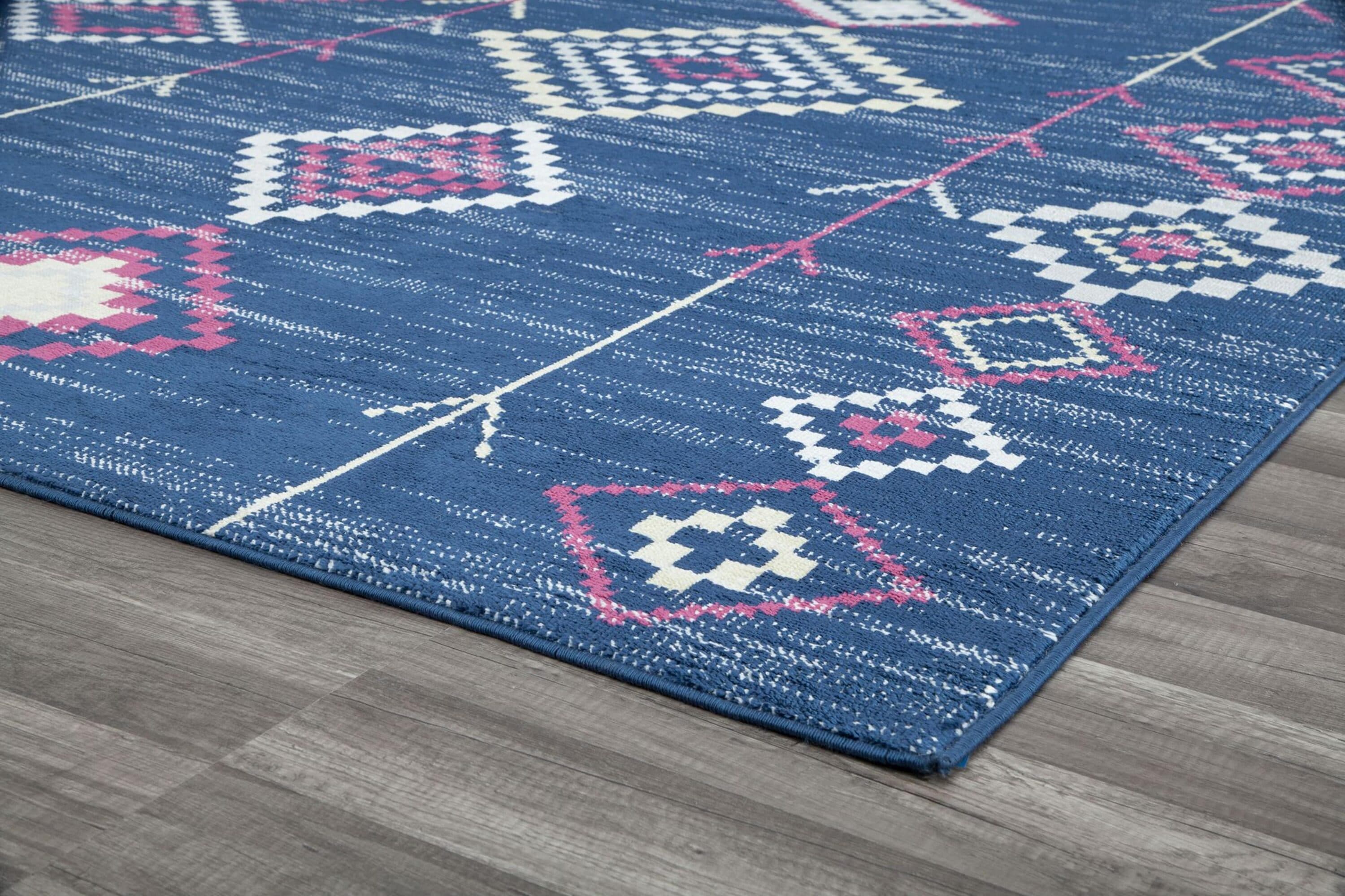 Soleil Native Navy Blue 2'x4' Synthetic Tribal Area Rug