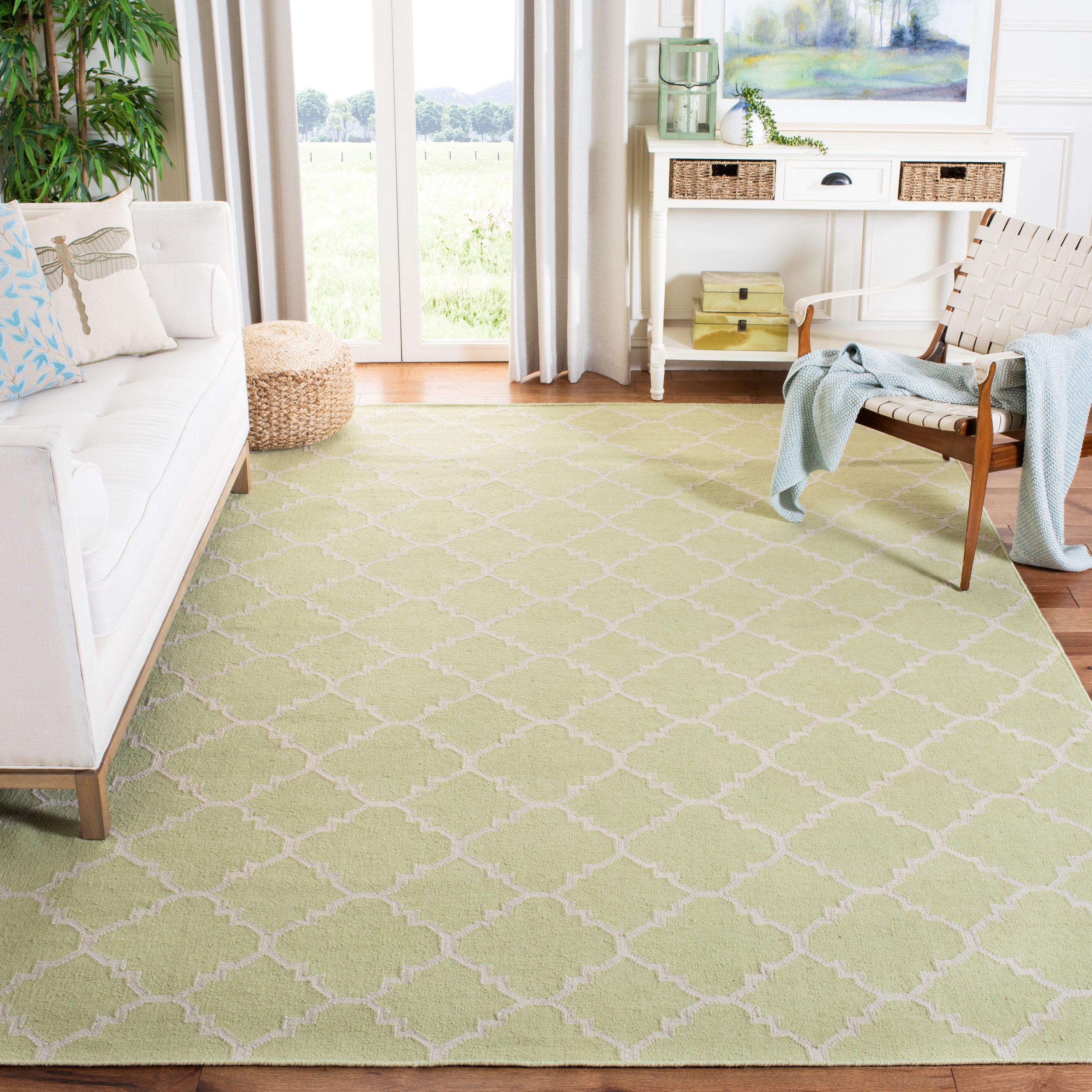 Safavieh Dhurries Malina 10 x 14 Wool Light Green/Ivory Indoor