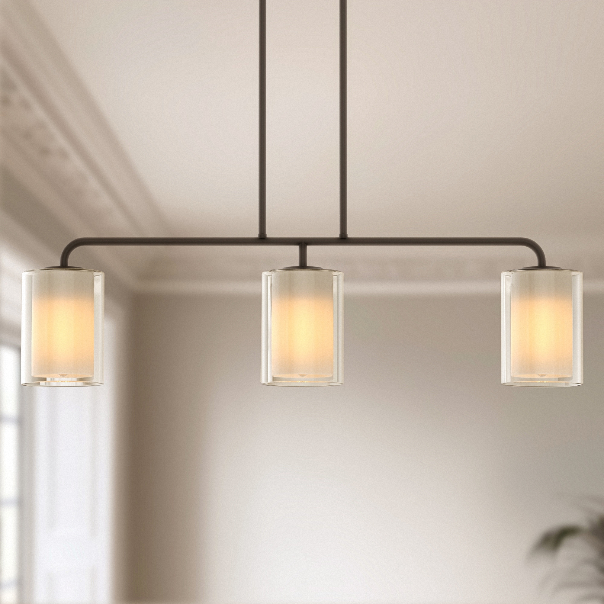 YANSUN LA-ZY-IP16101CBL-11 3 -Light Black Modern/contemporary Double shade Cylinder Large Hanging Kitchen island light