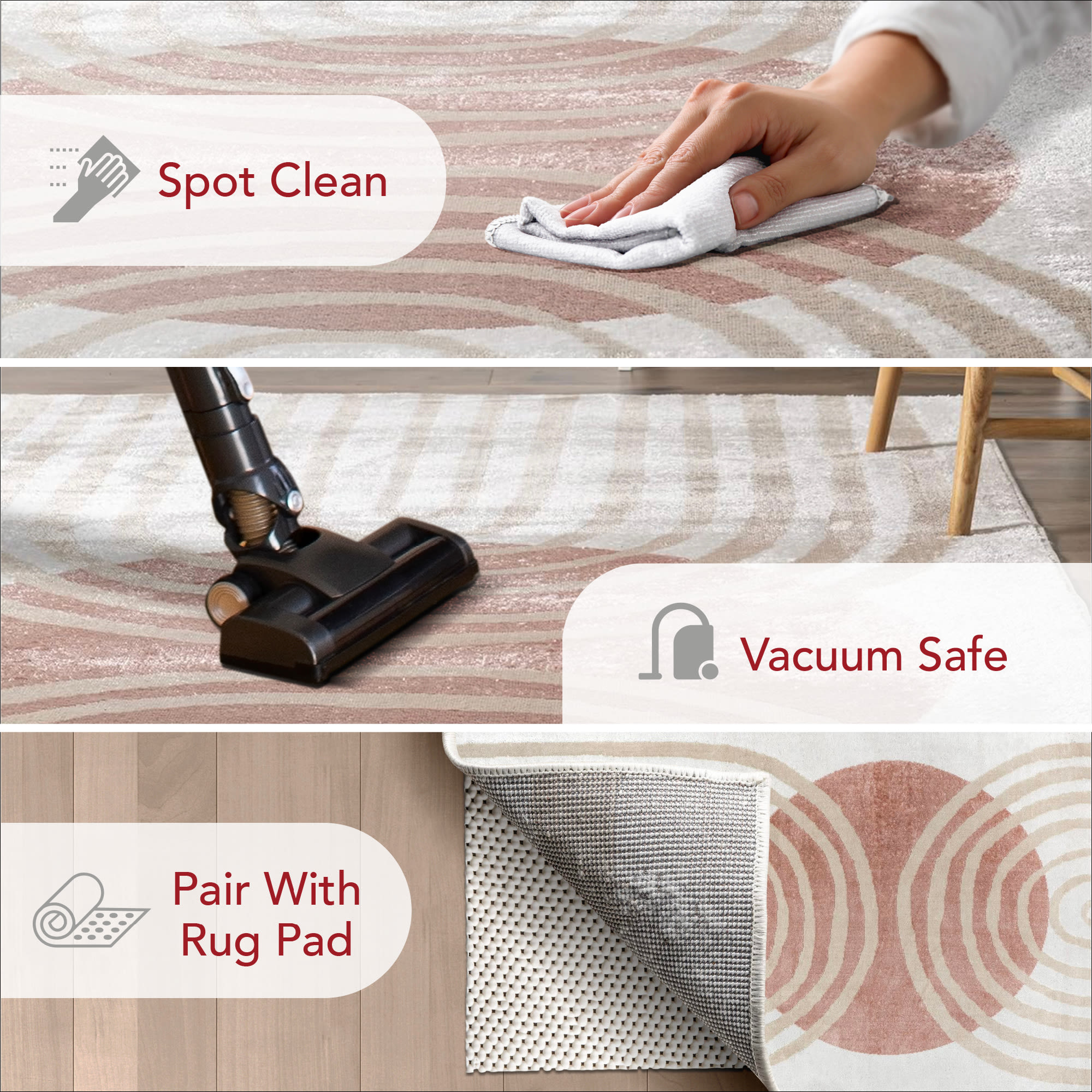 Blush and Ivory Abstract Synthetic 9' x 12' Area Rug