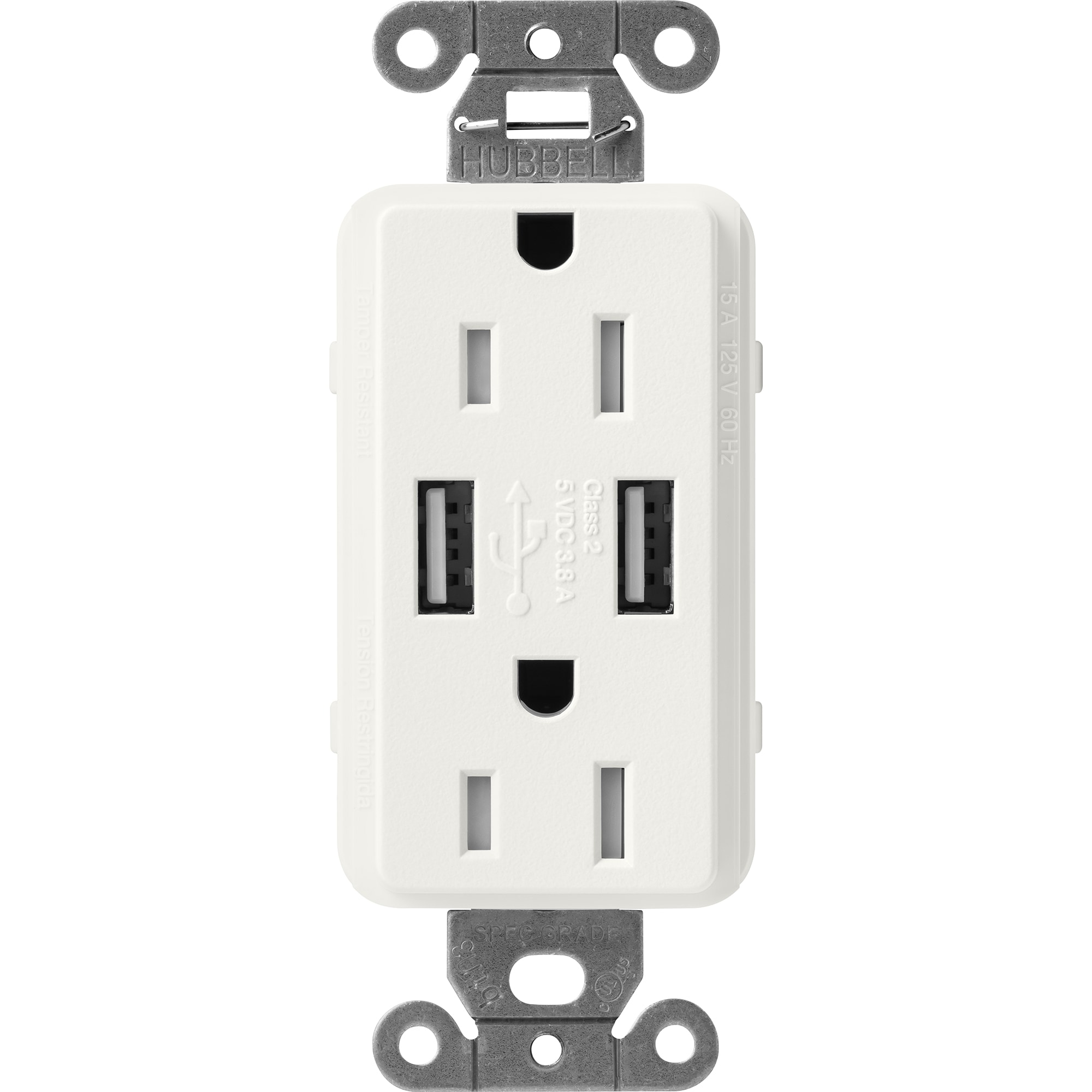 Lutron SCR-15-UBTR-RW Claro 15 -Amp 125-volt Tamper Resistant Residential Decorator USB outlet Dual Type A , Architectural White