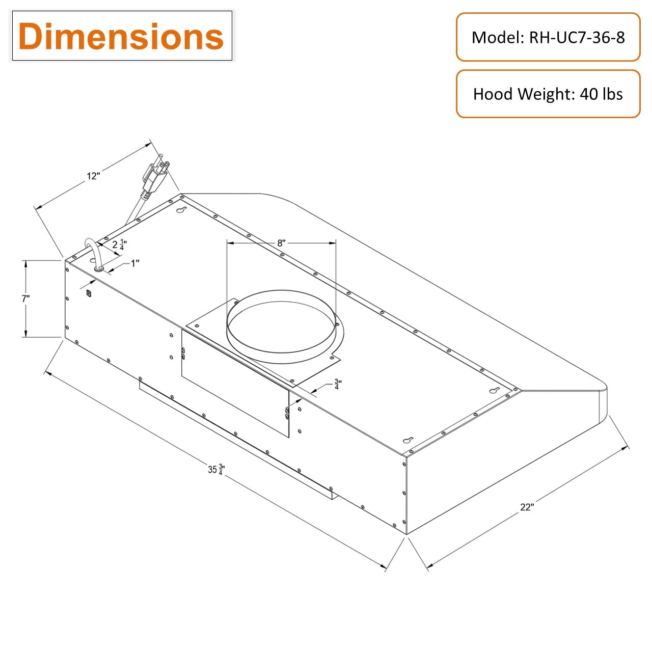 Awoco RH-UC7-36-8 Undercabinet-Range-Hoods - View #7