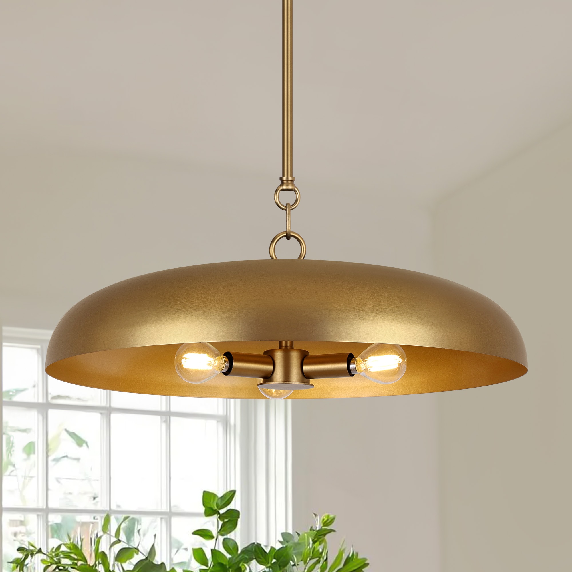 LamQee 06FTL0343AGD Farmhouse Pendant Light 3 -Light Electroplate Gold Farmhouse Dome Large Hanging Pendant light